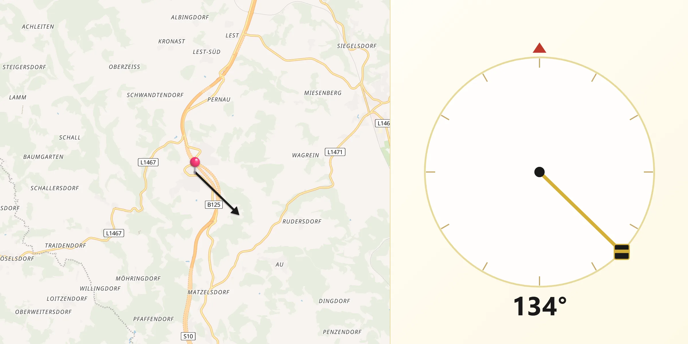 Qibla-Richtung von Neumarkt im Mühlkreis