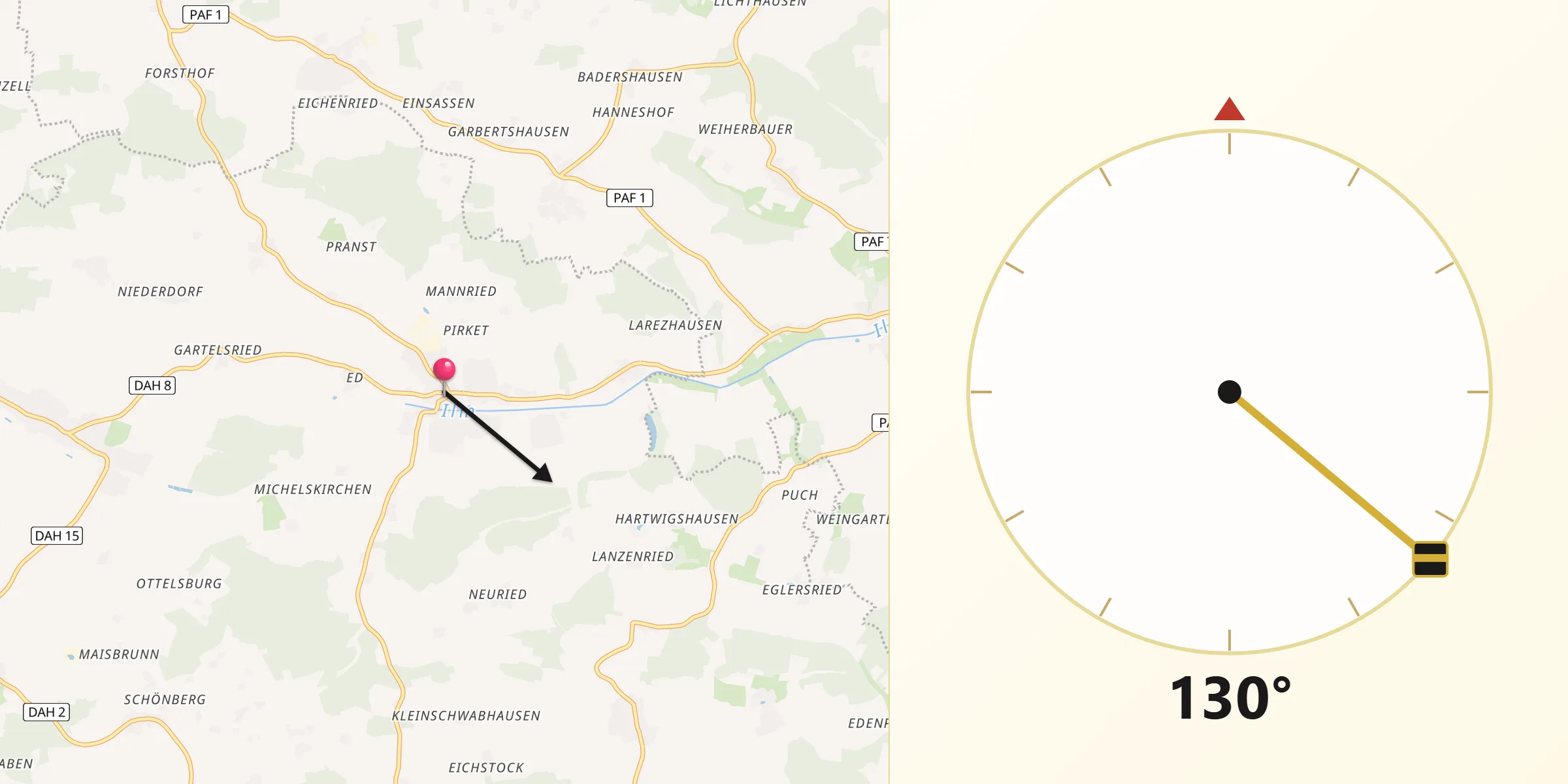 Qibla-Richtung von Hilgertshausen-Tandern