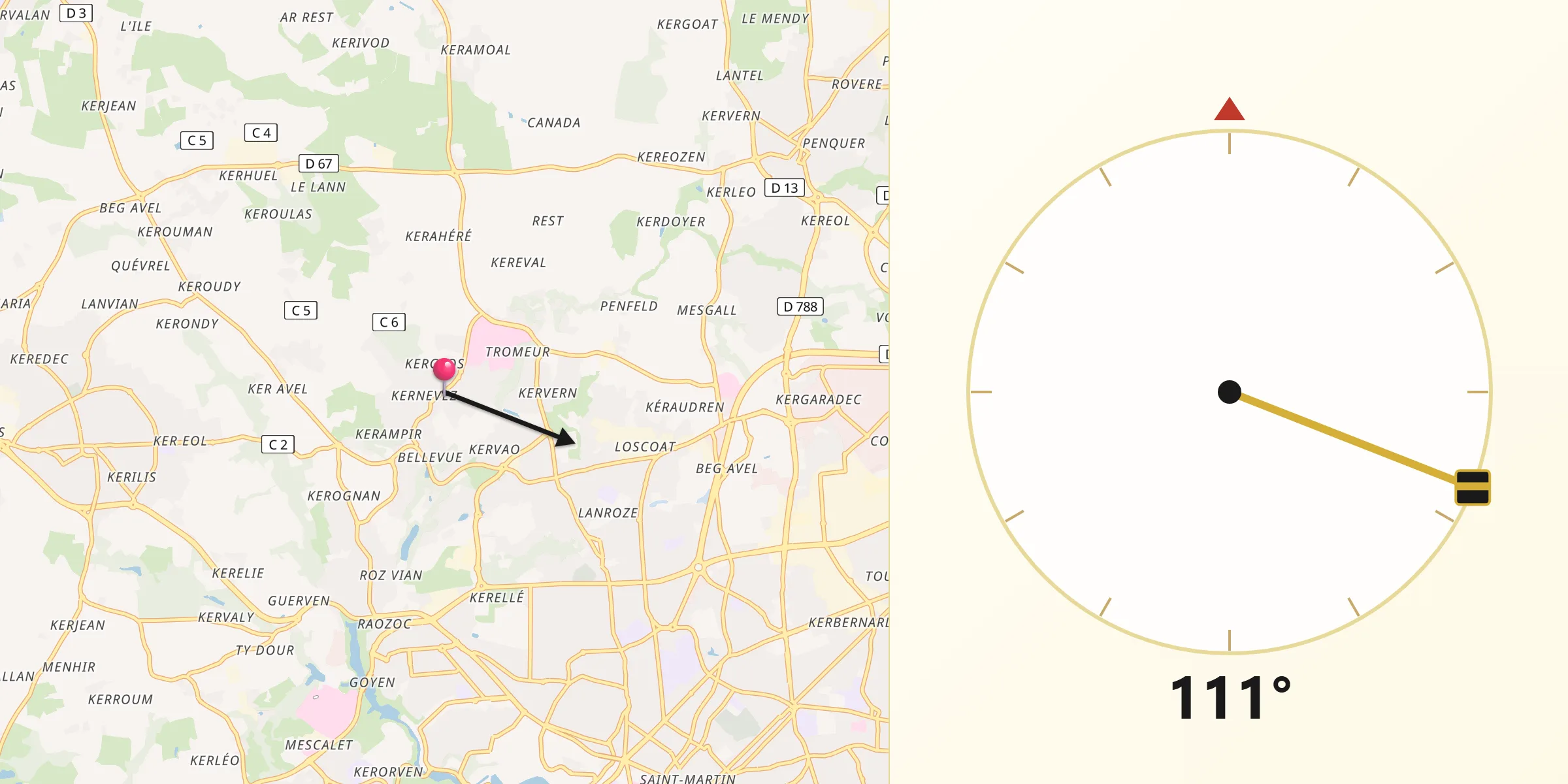 Direction vers la Qibla depuis Bohars