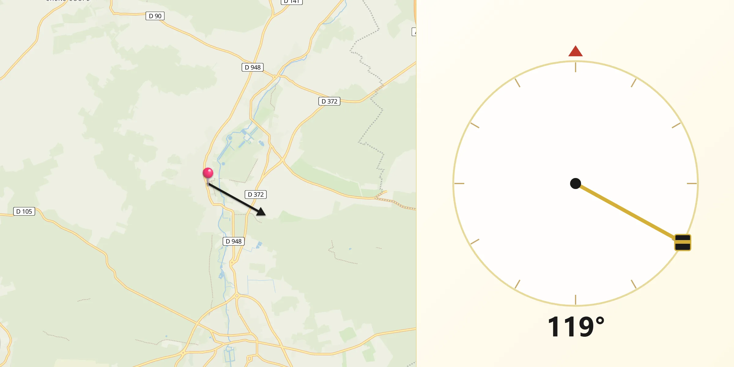 Direction vers la Qibla depuis Moigny-sur-École