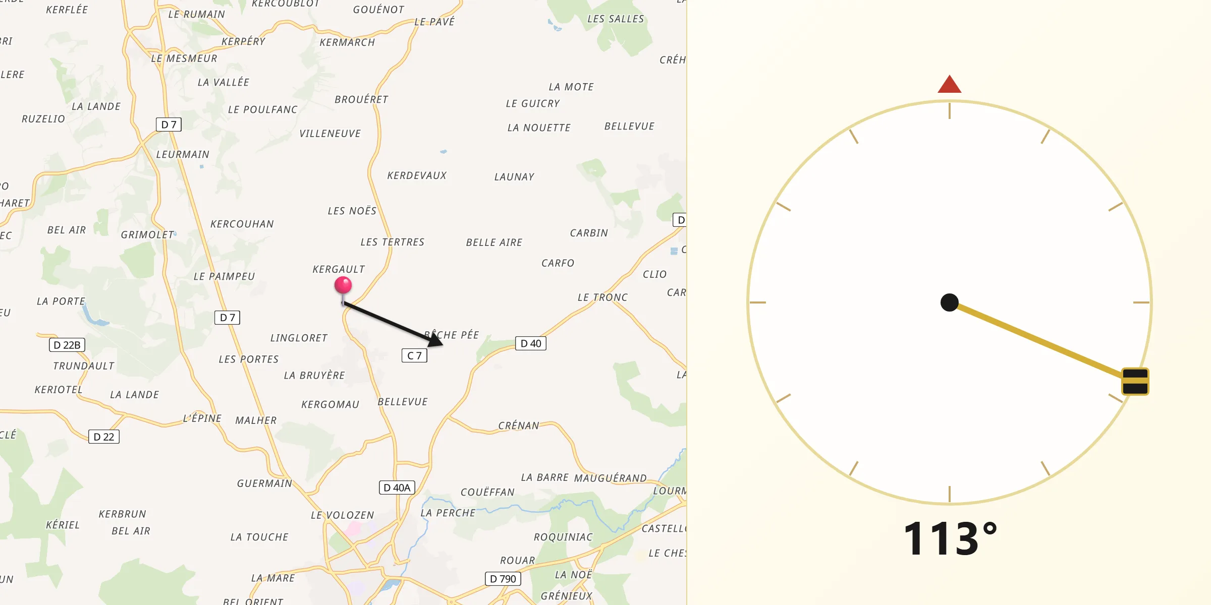 Direction vers la Qibla depuis Le Fœil