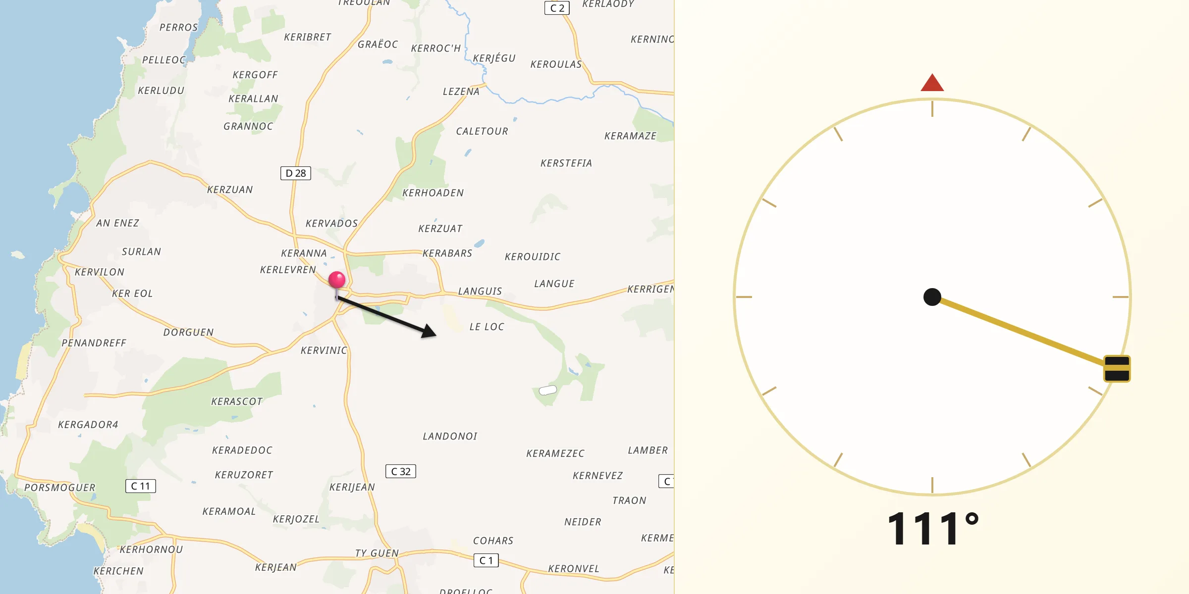 Direction vers la Qibla depuis Plouarzel