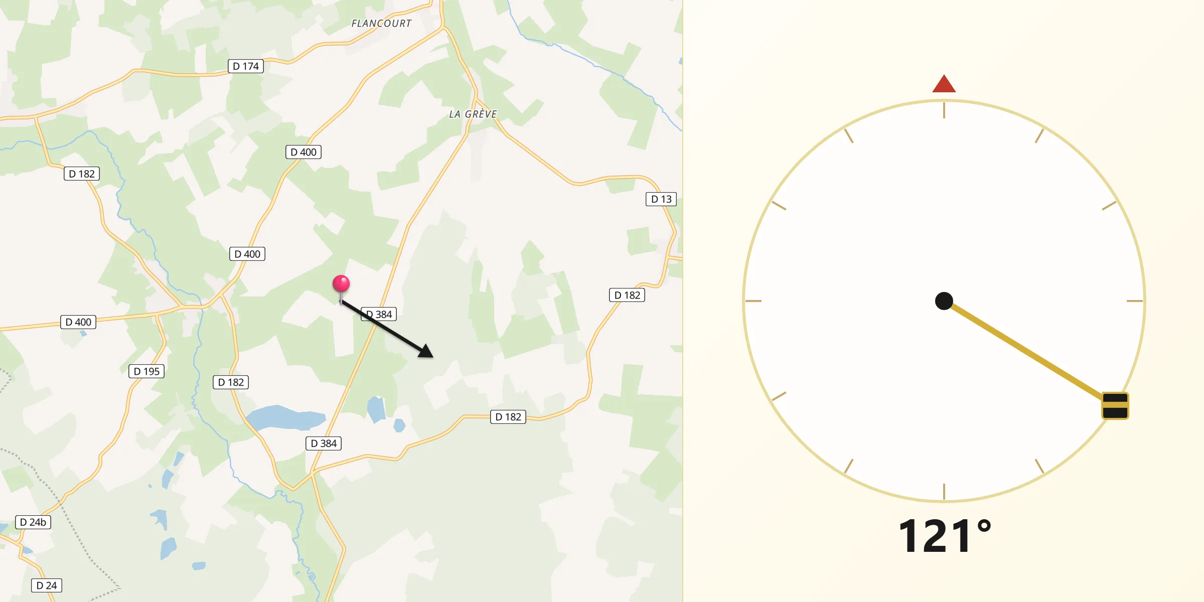 Direction vers la Qibla depuis Thilleux