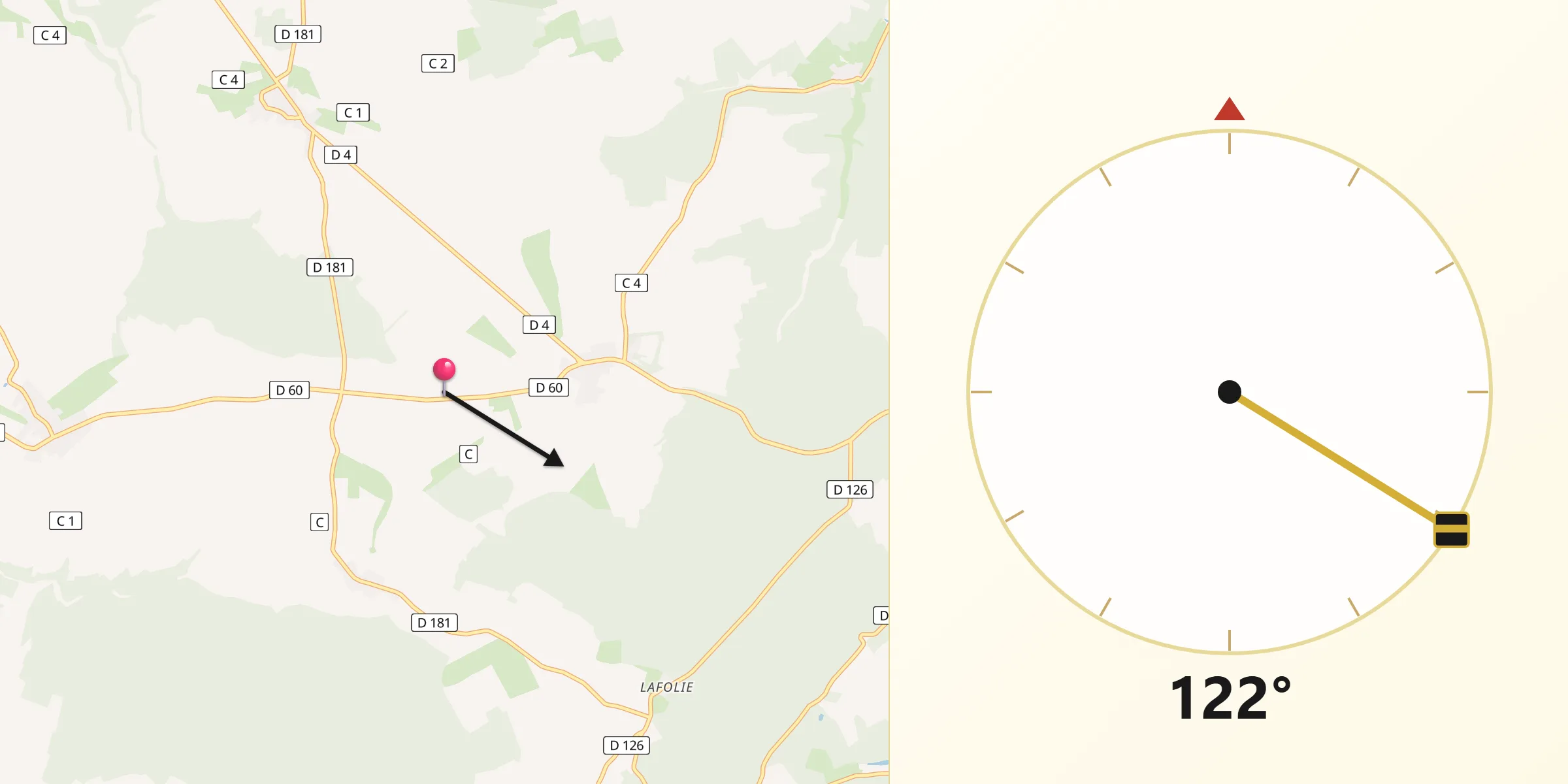 Direction vers la Qibla depuis Nomécourt