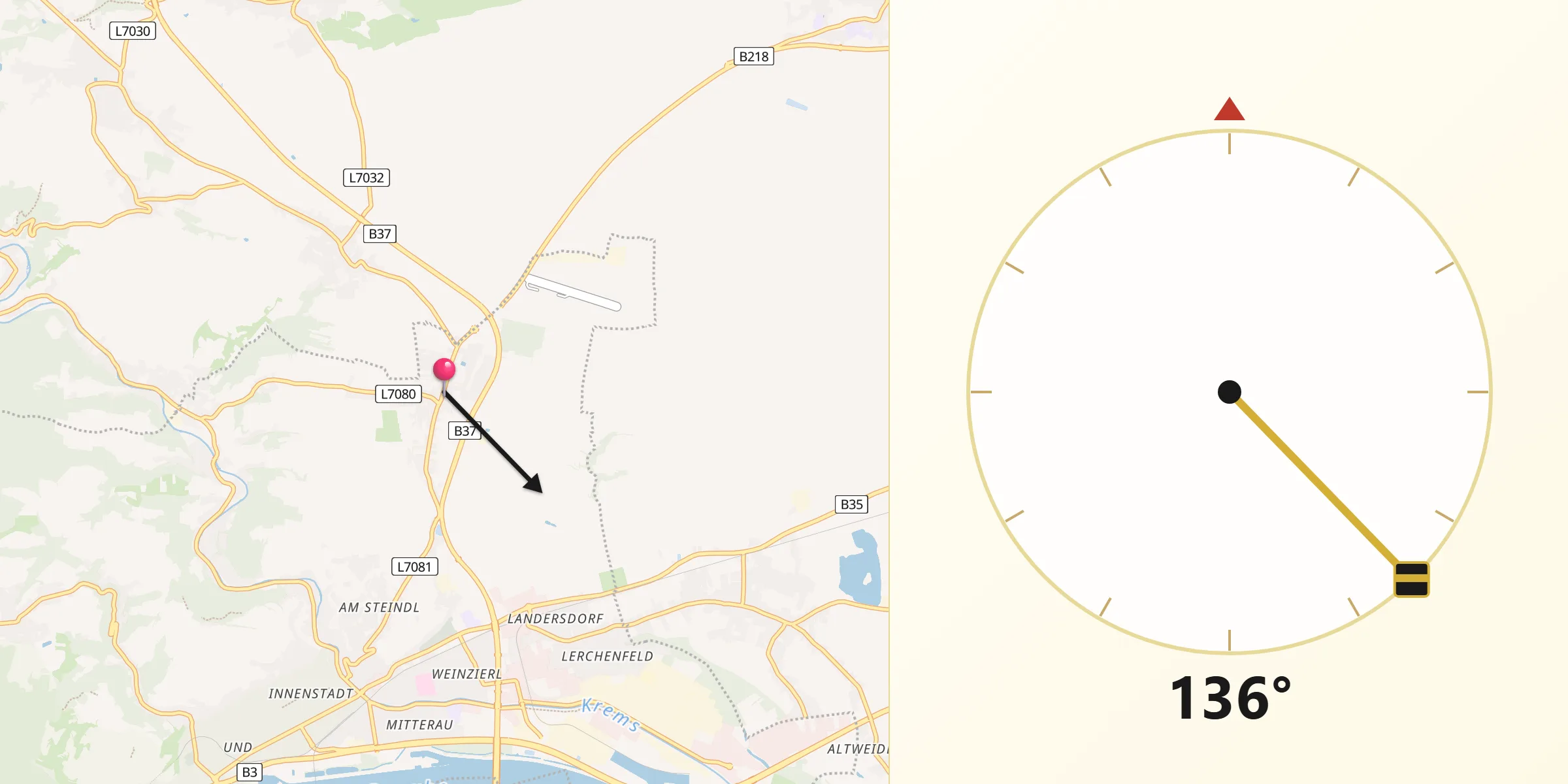 Qibla-Richtung von Gneixendorf
