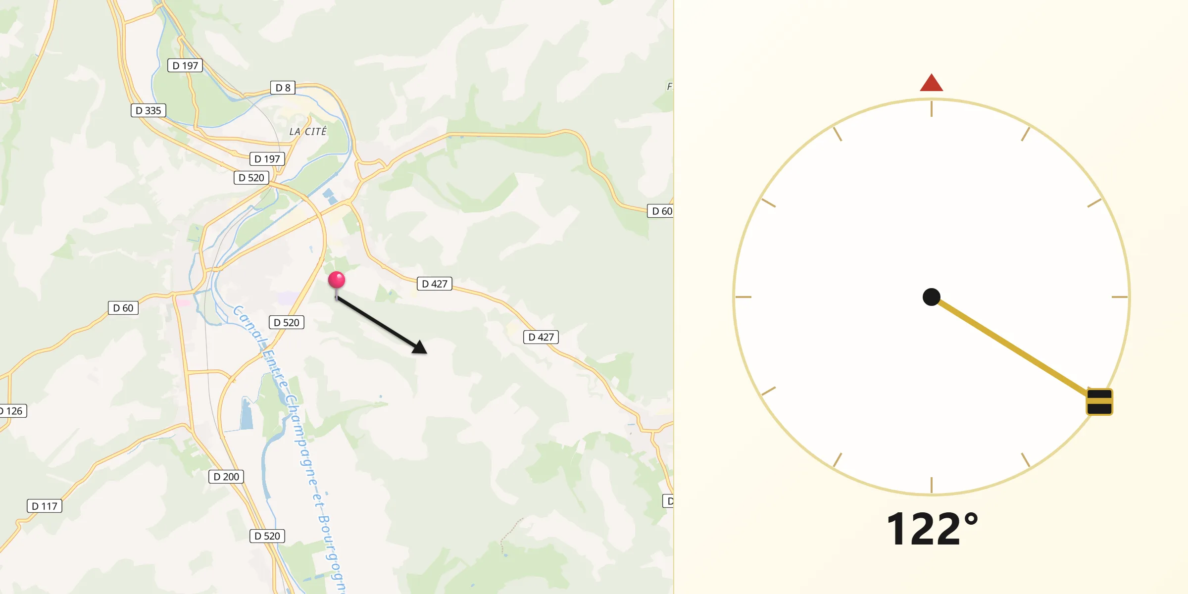 Direction vers la Qibla depuis Suzannecourt