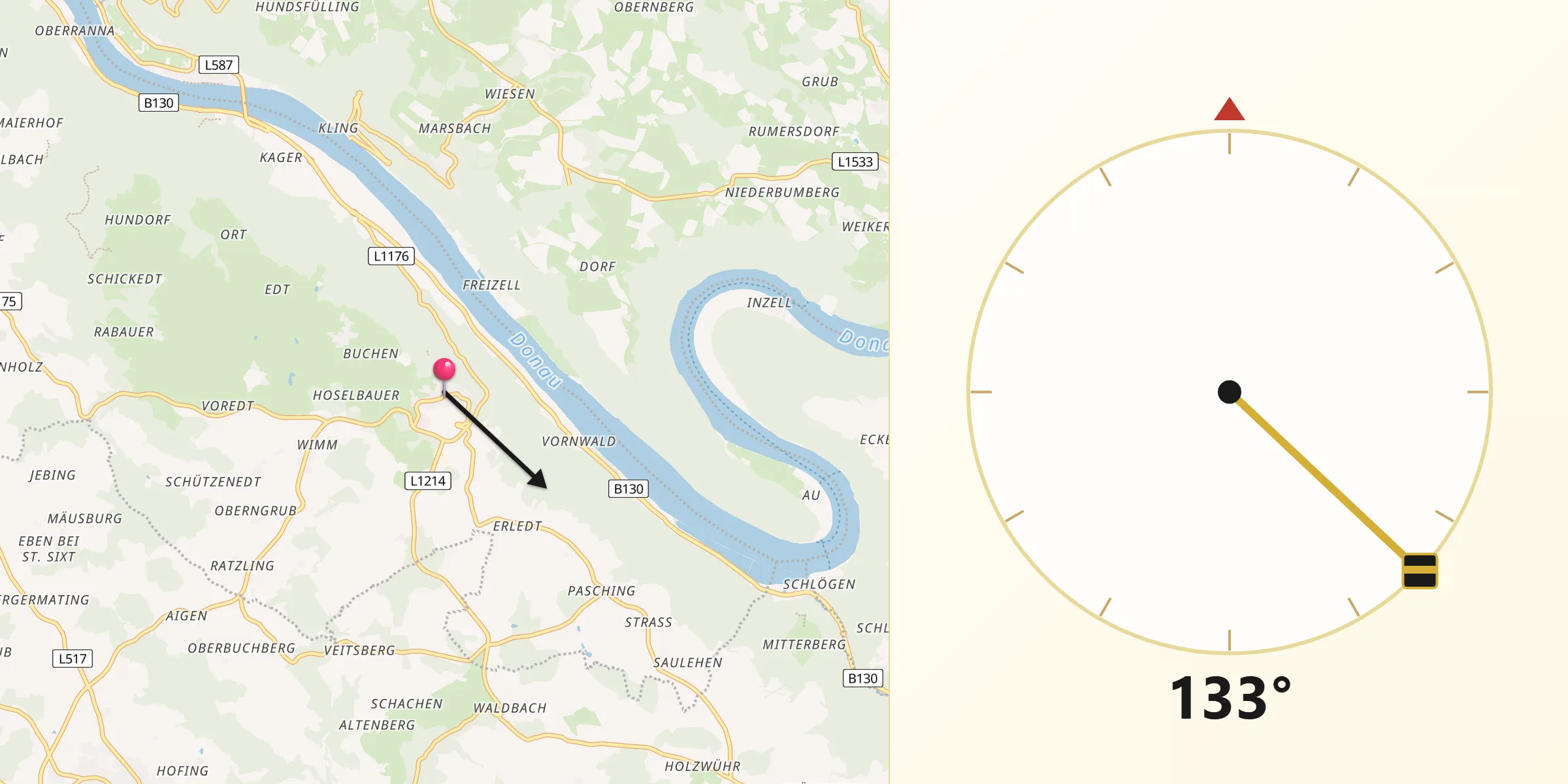 Qibla-Richtung von Waldkirchen am Wesen