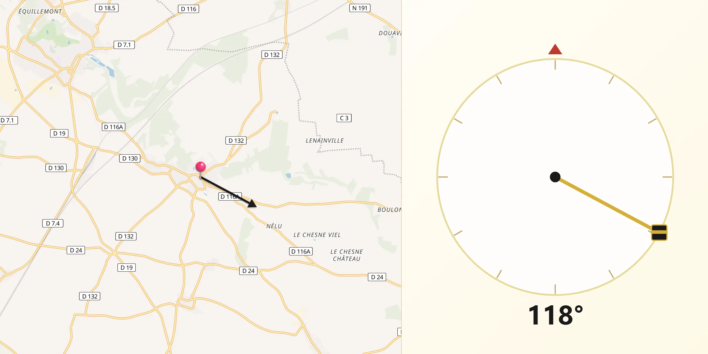 Direction vers la Qibla depuis Aunay-sous-Auneau
