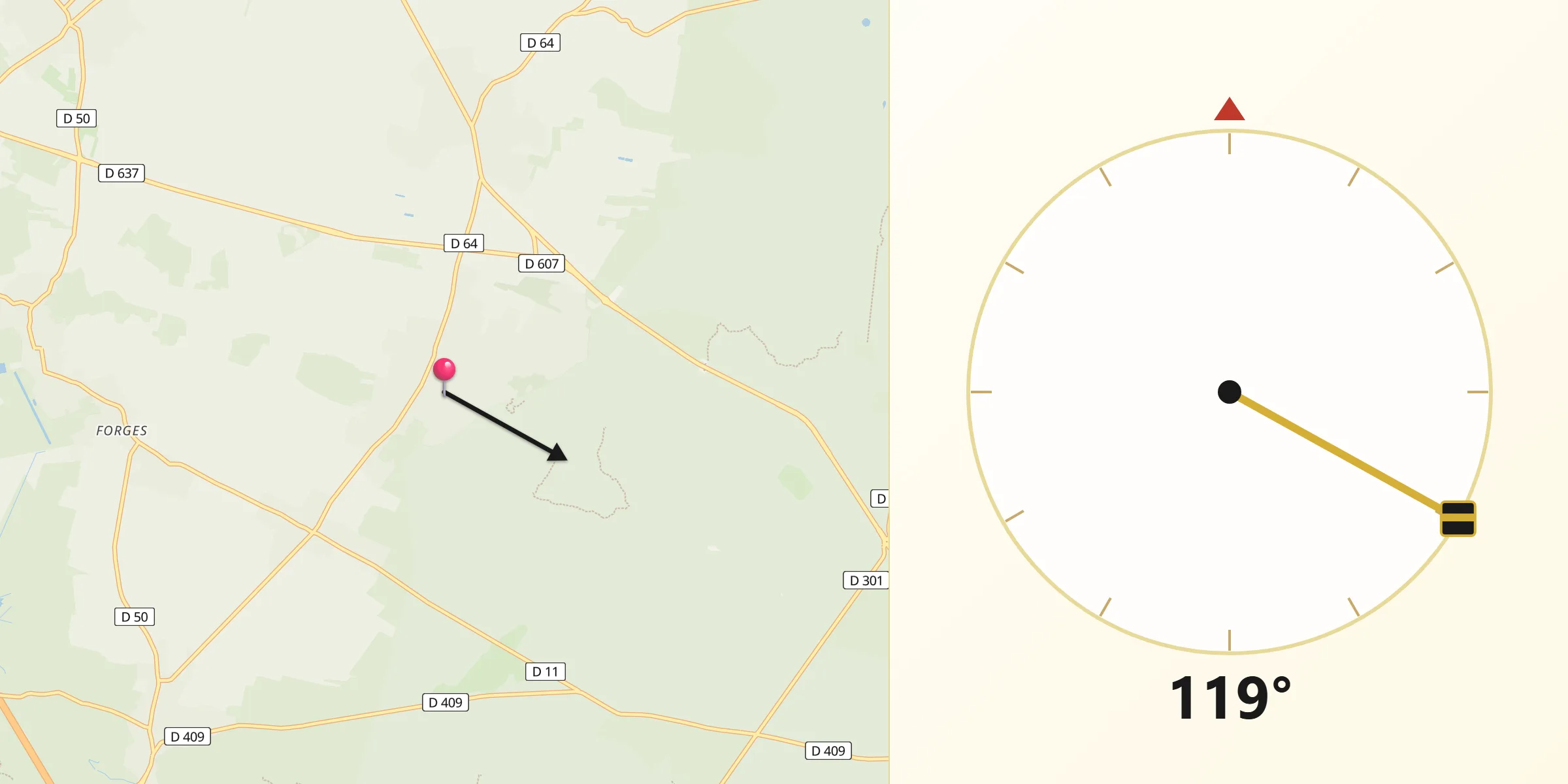 Direction vers la Qibla depuis Barbizon