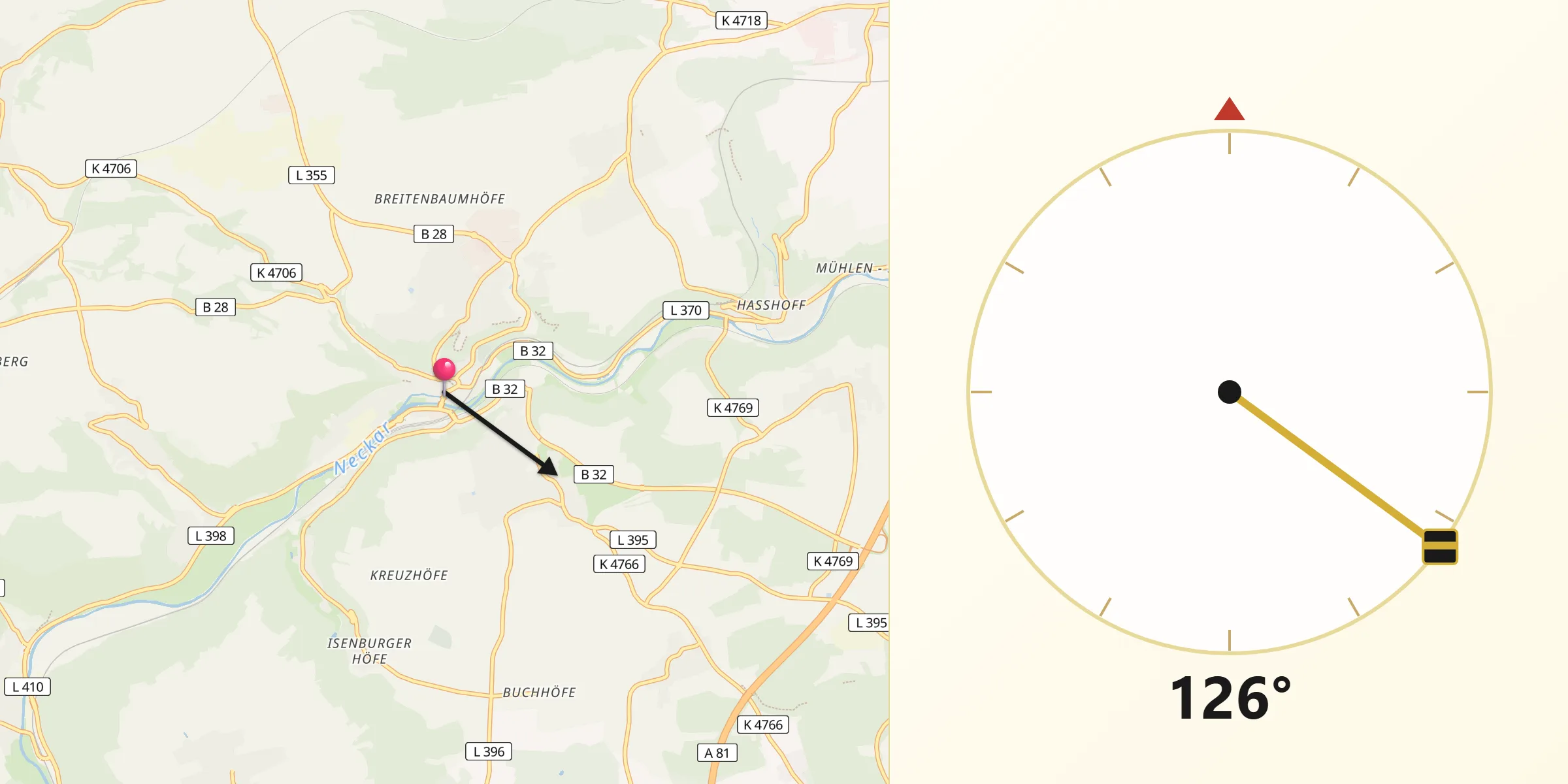 Qibla-Richtung von Horb am Neckar
