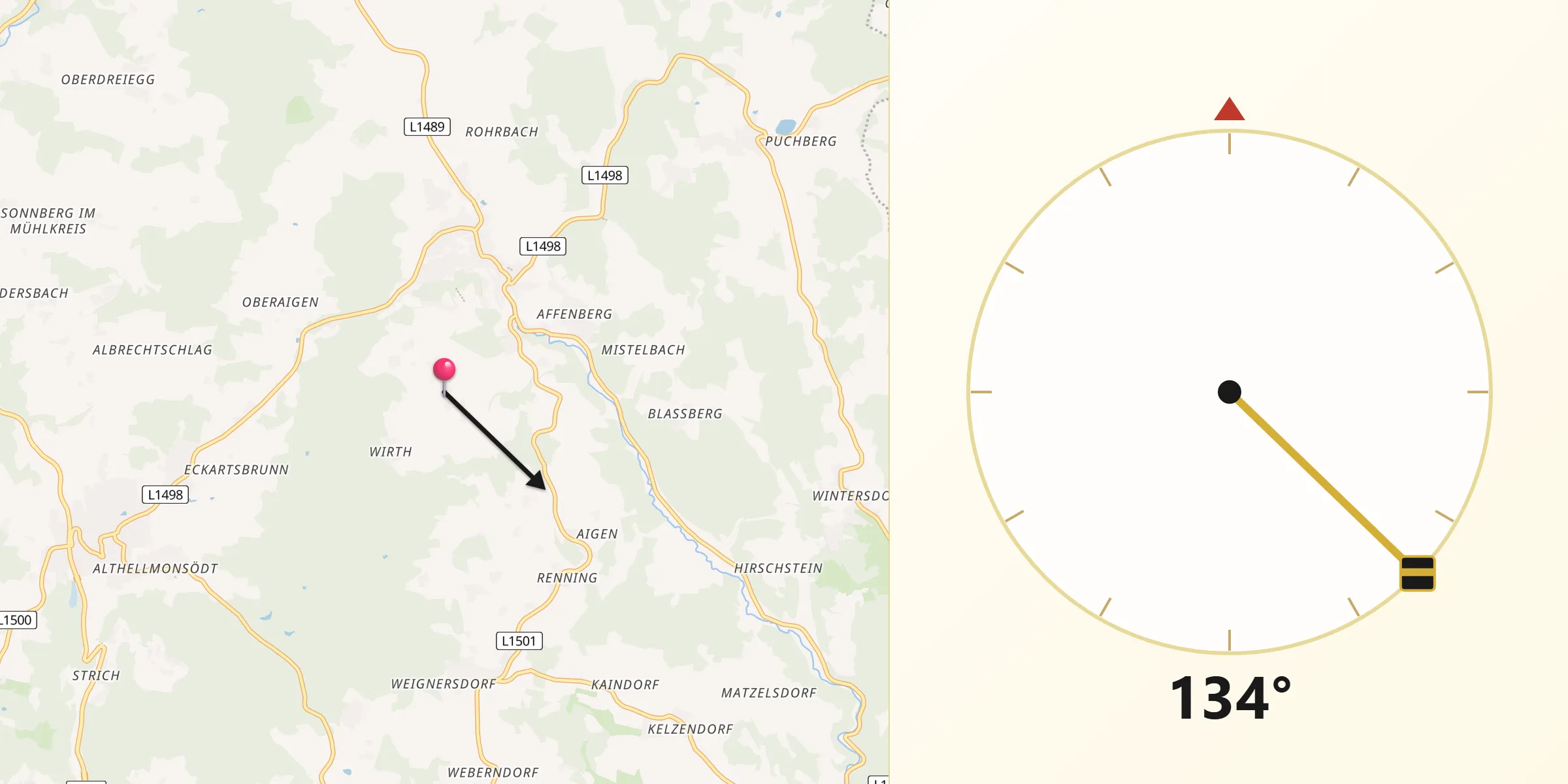 Qibla-Richtung von Haibach im Mühlkreis