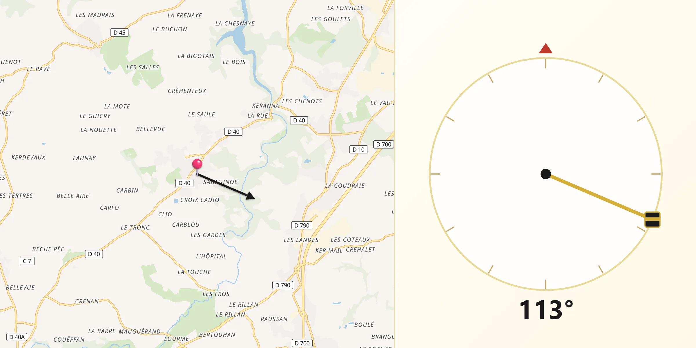 Direction vers la Qibla depuis Plaine-Haute