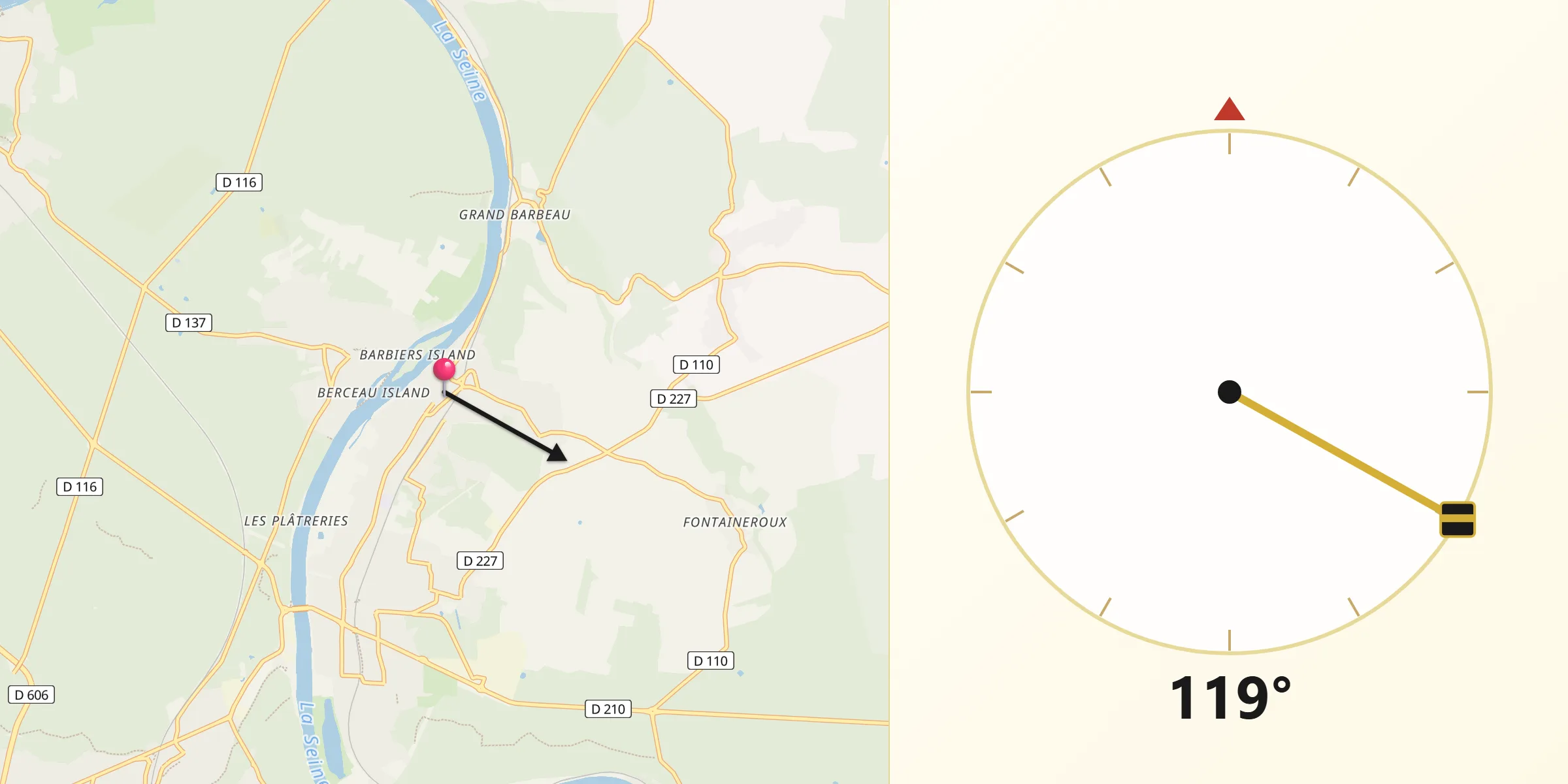 Direction vers la Qibla depuis Héricy