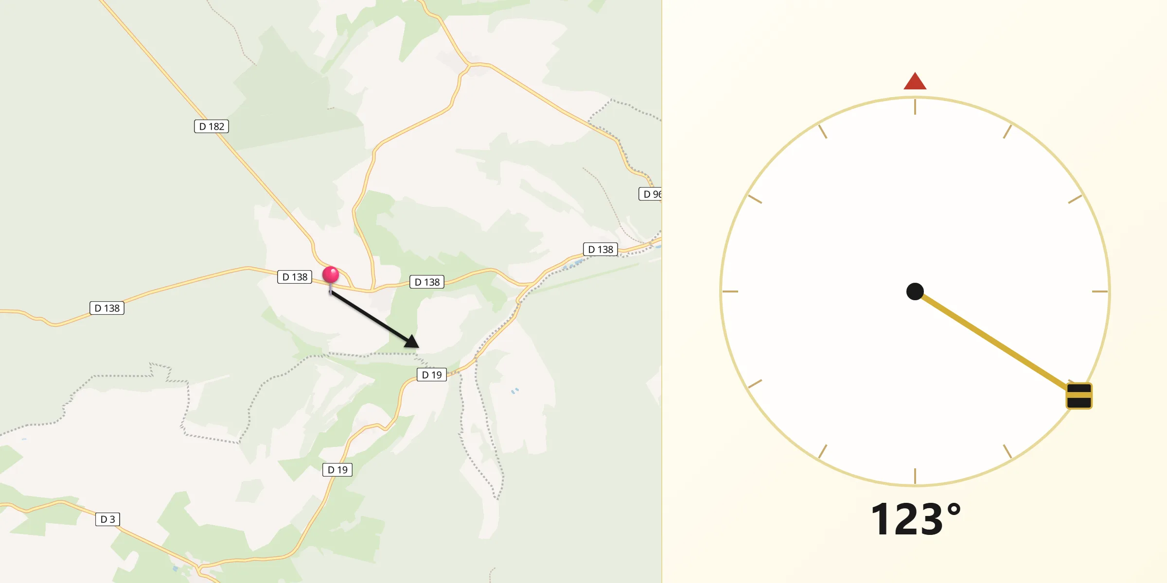Direction vers la Qibla depuis Les Roises