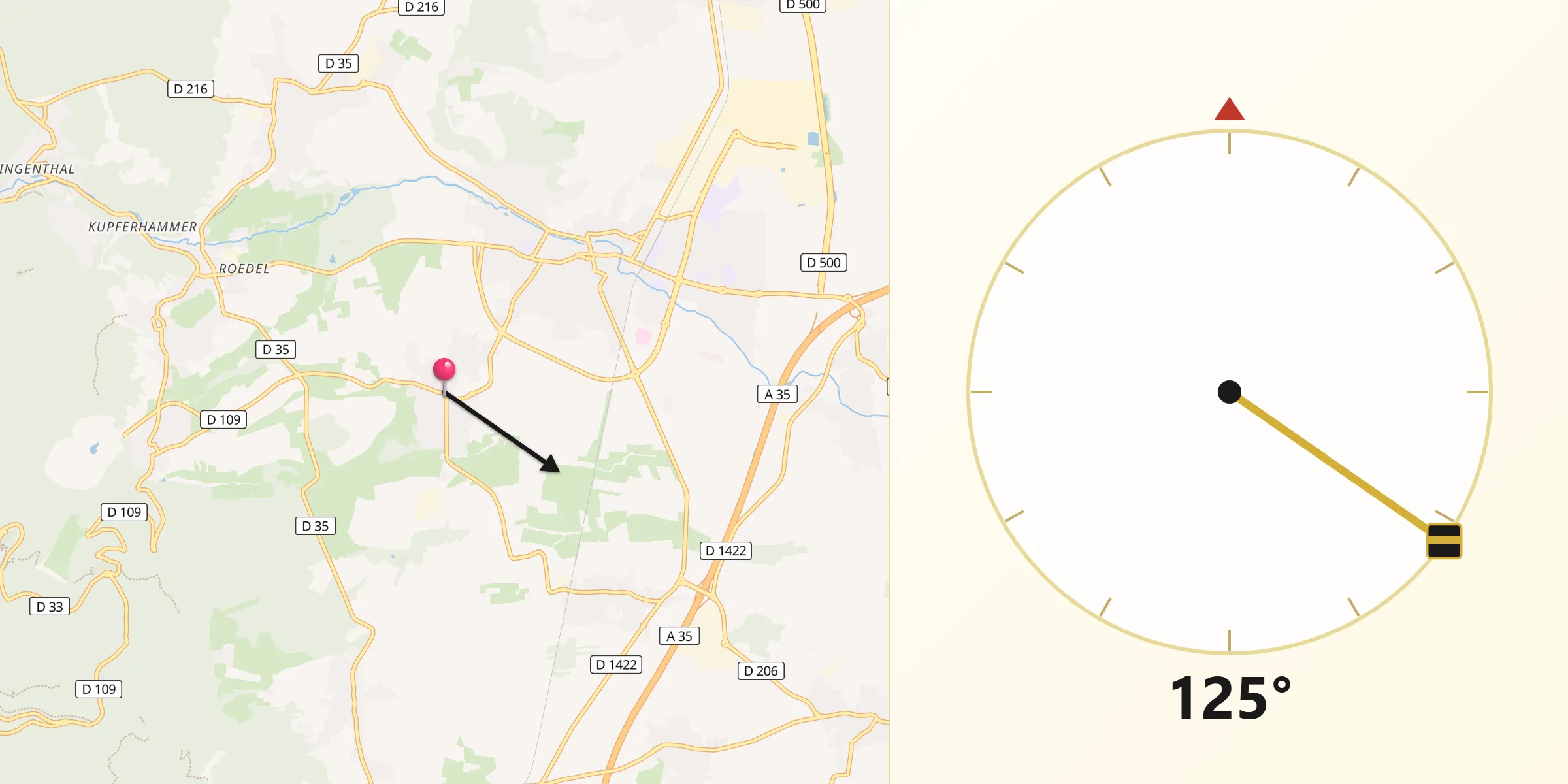 Direction vers la Qibla depuis Bernardswiller