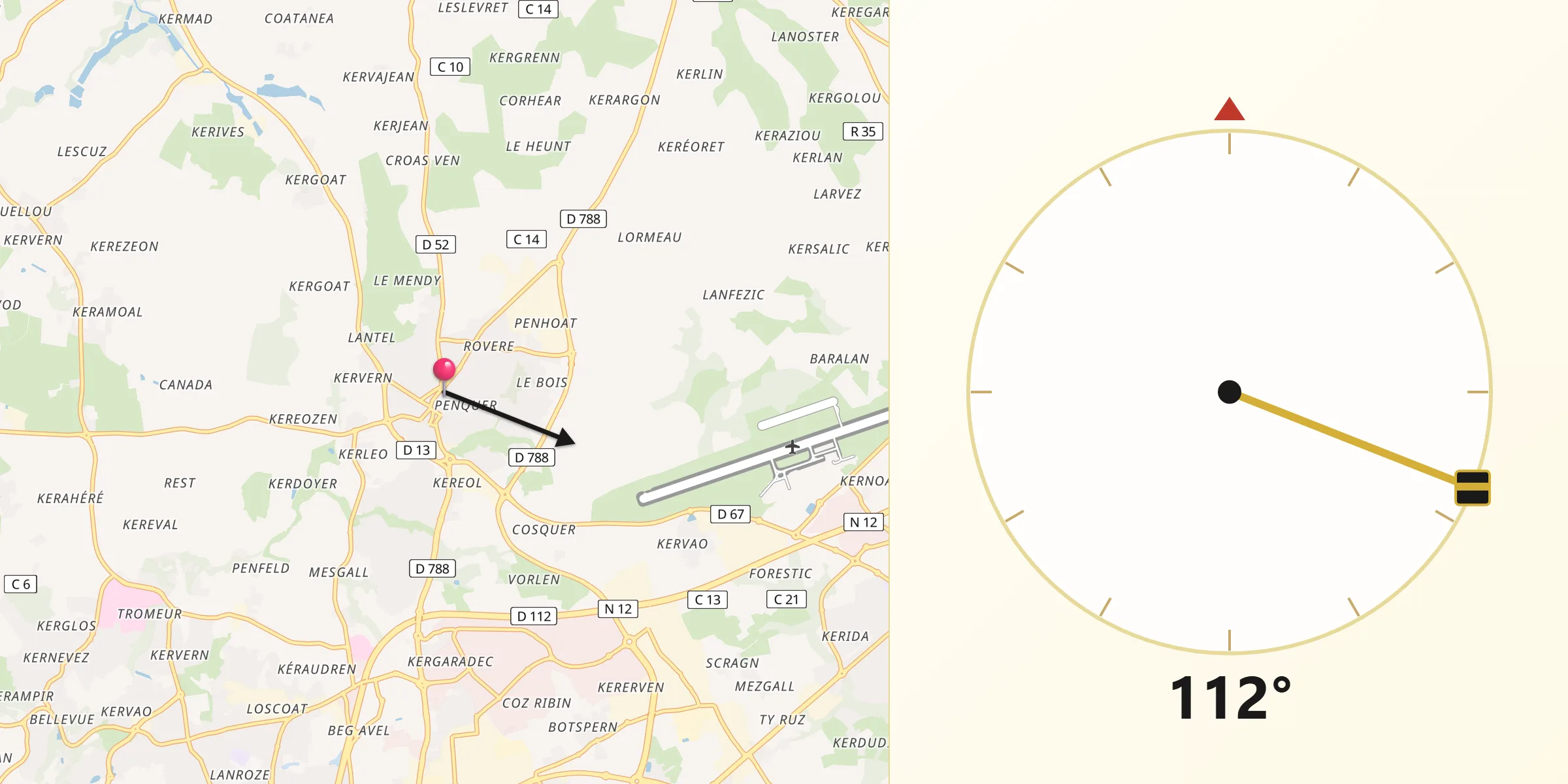 Direction vers la Qibla depuis Gouesnou