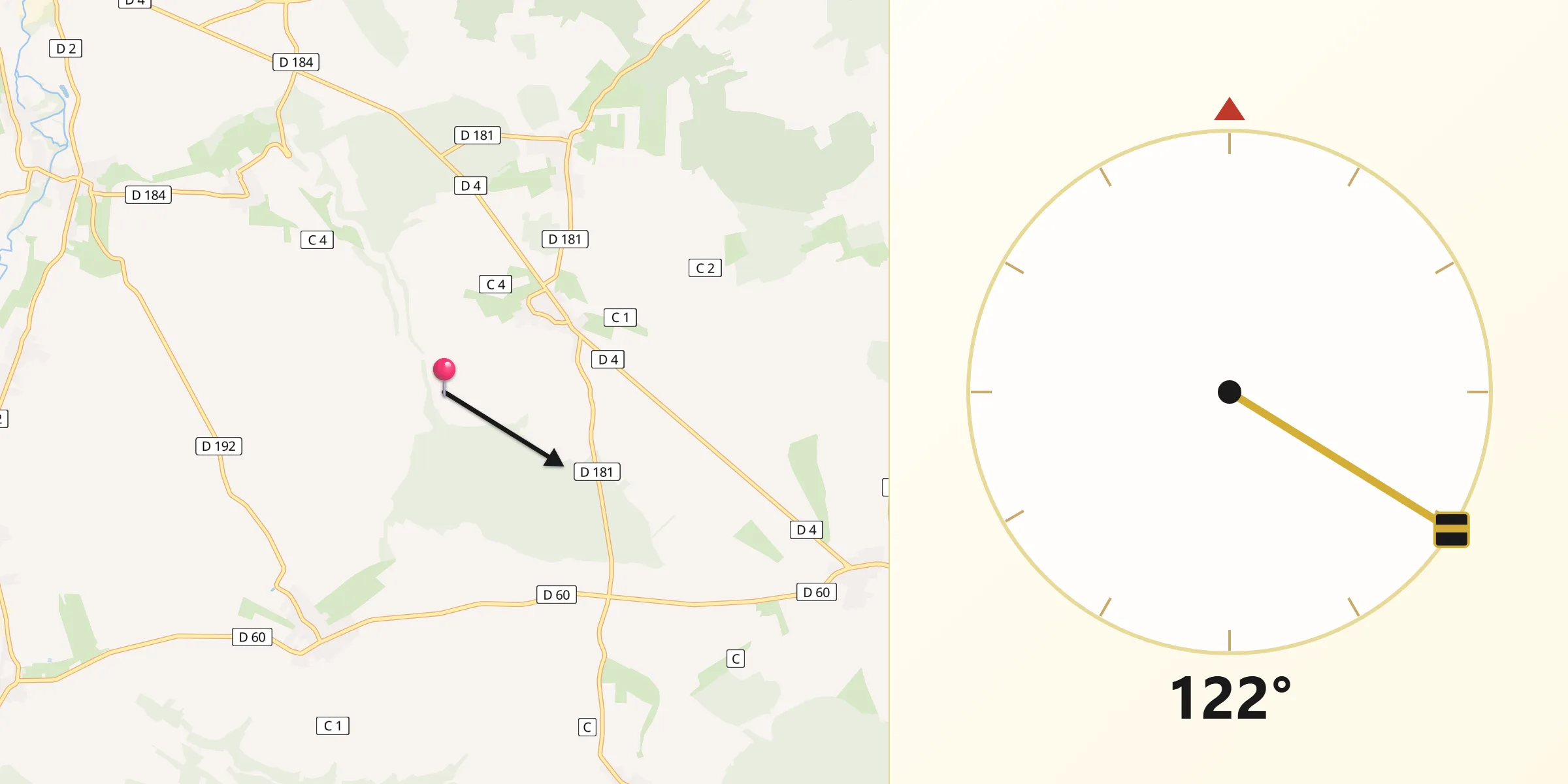 Direction vers la Qibla depuis Guindrecourt-aux-Ormes
