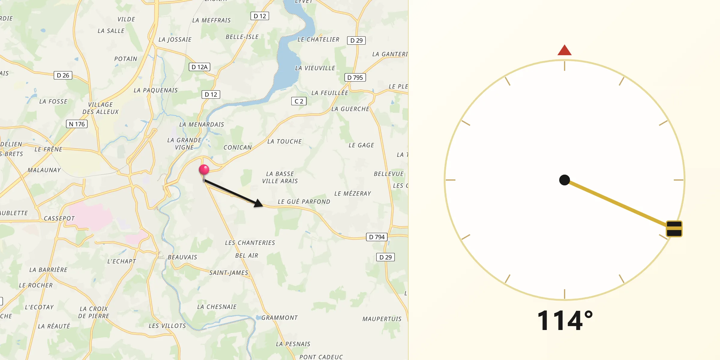 Direction vers la Qibla depuis Lanvallay