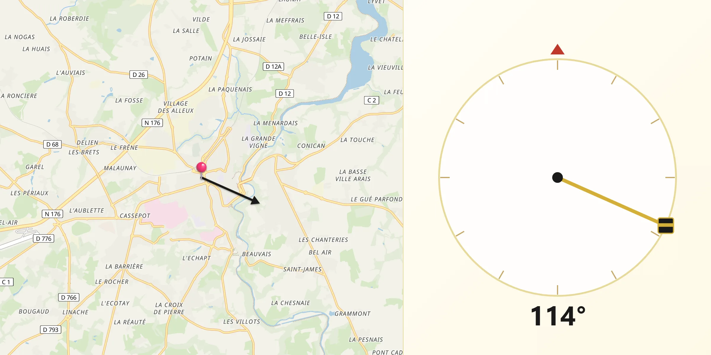 Direction vers la Qibla depuis Dinan