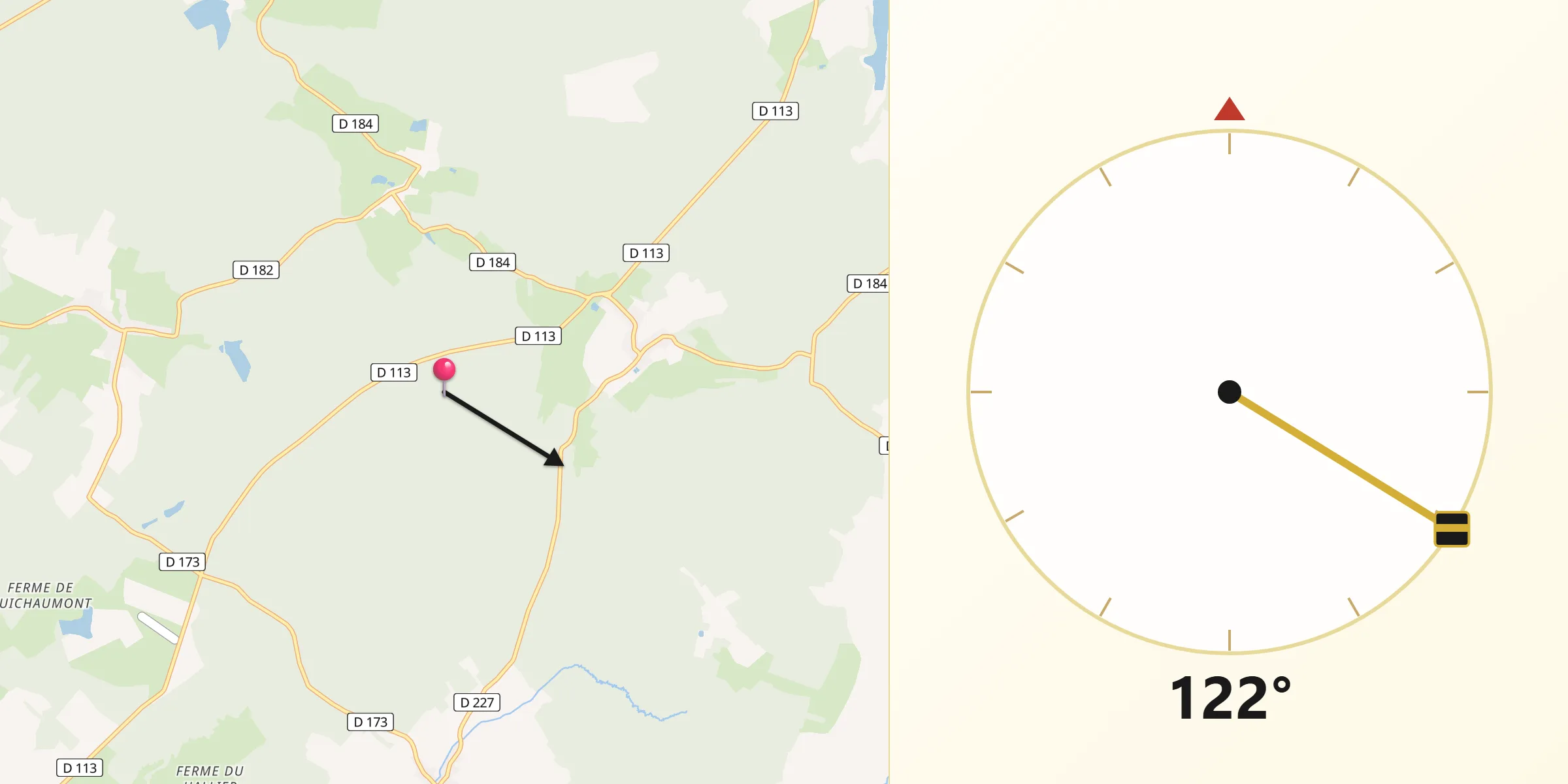 Direction vers la Qibla depuis Rachecourt-Suzémont