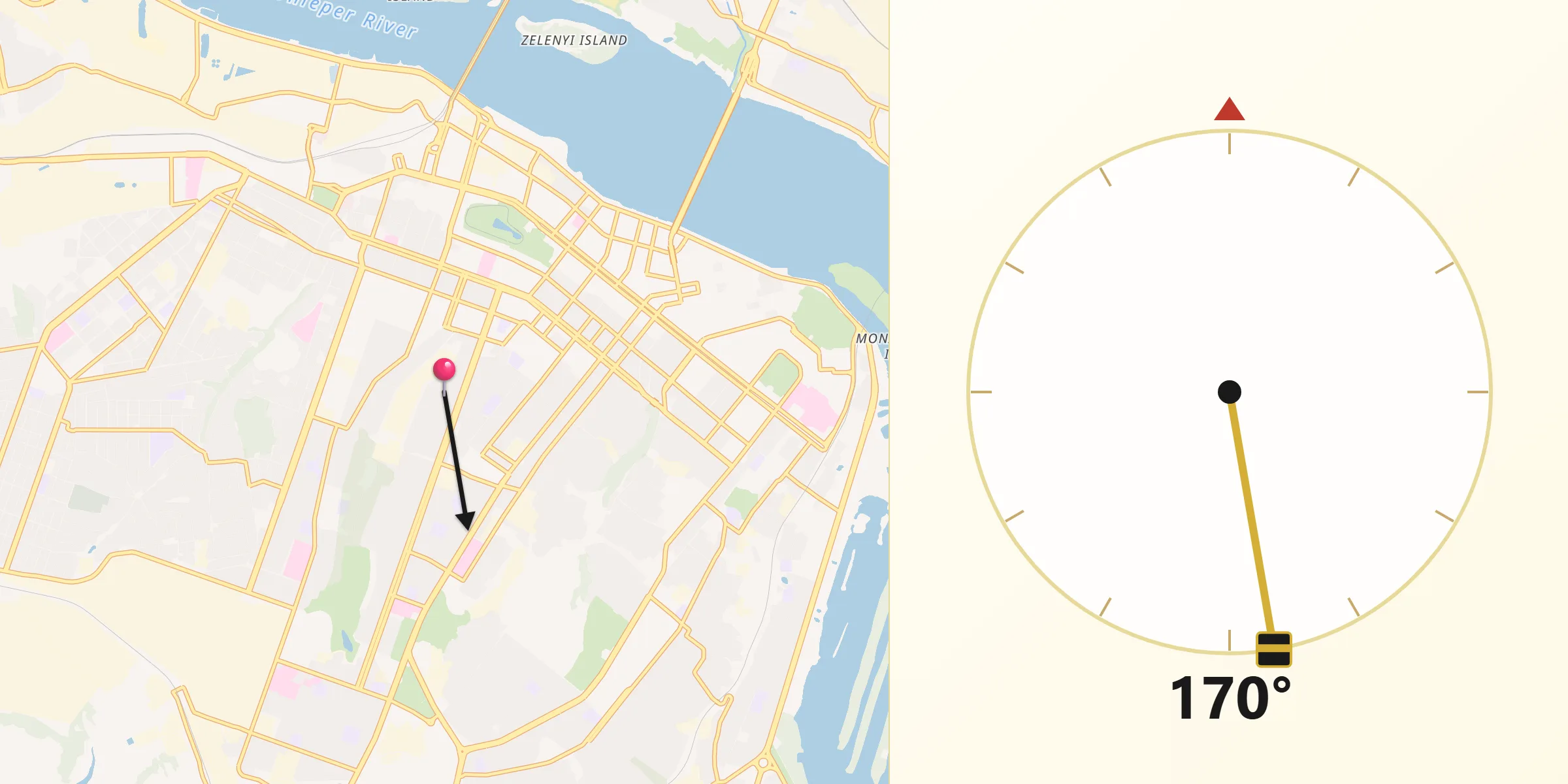 Направление Киблы из Dnipro Raion