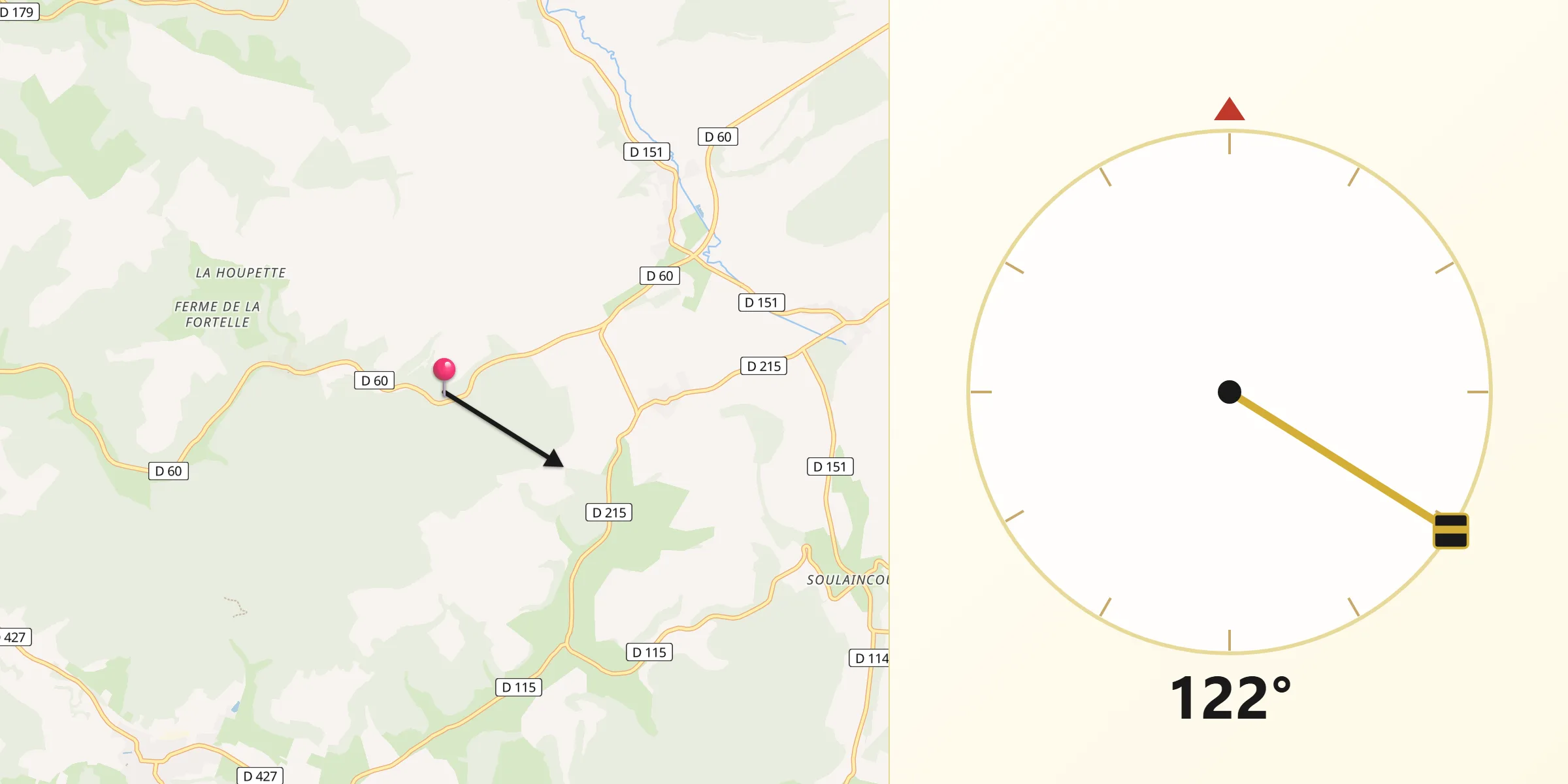 Direction vers la Qibla depuis Aingoulaincourt