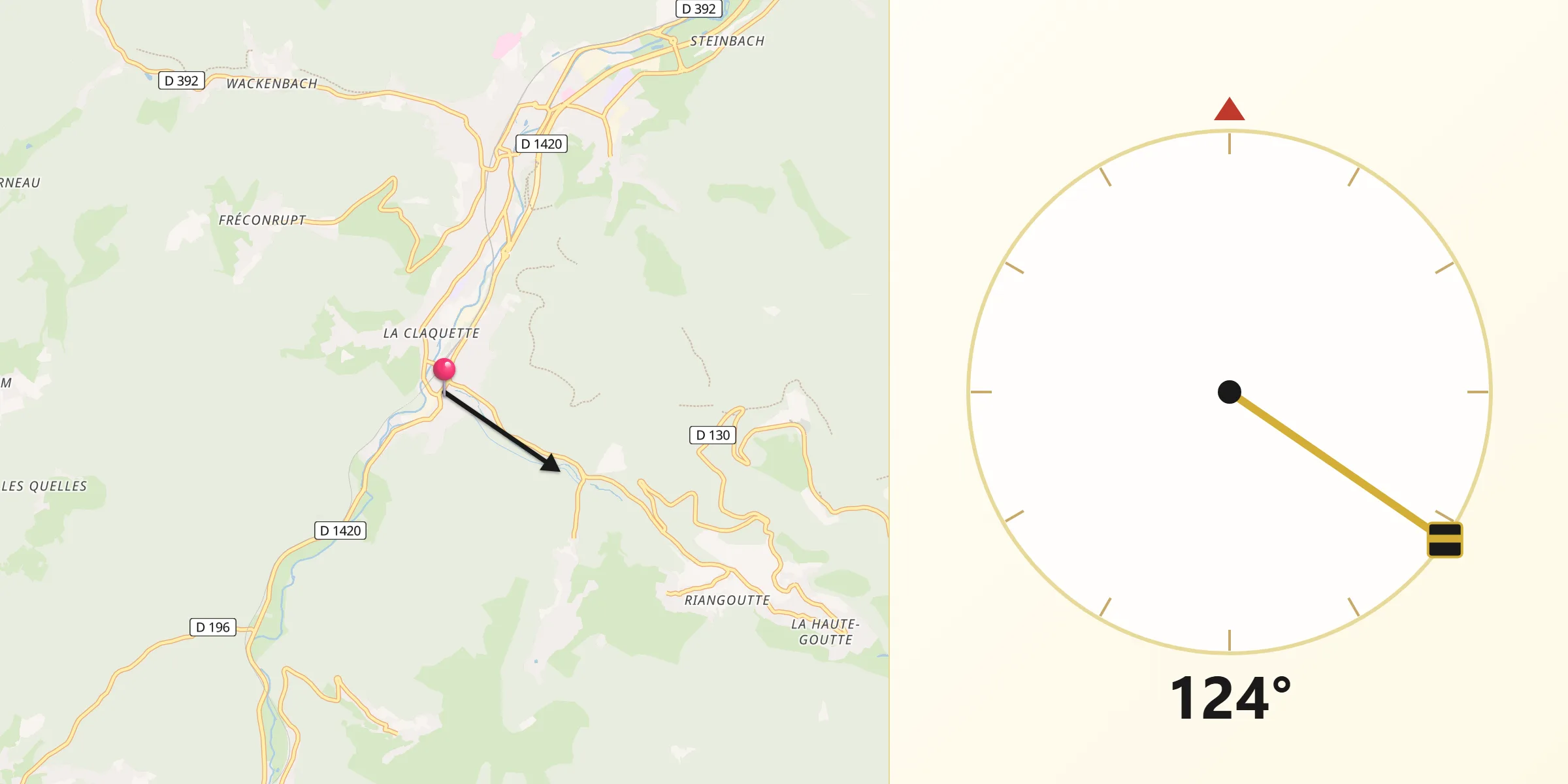 Direction vers la Qibla depuis Rothau