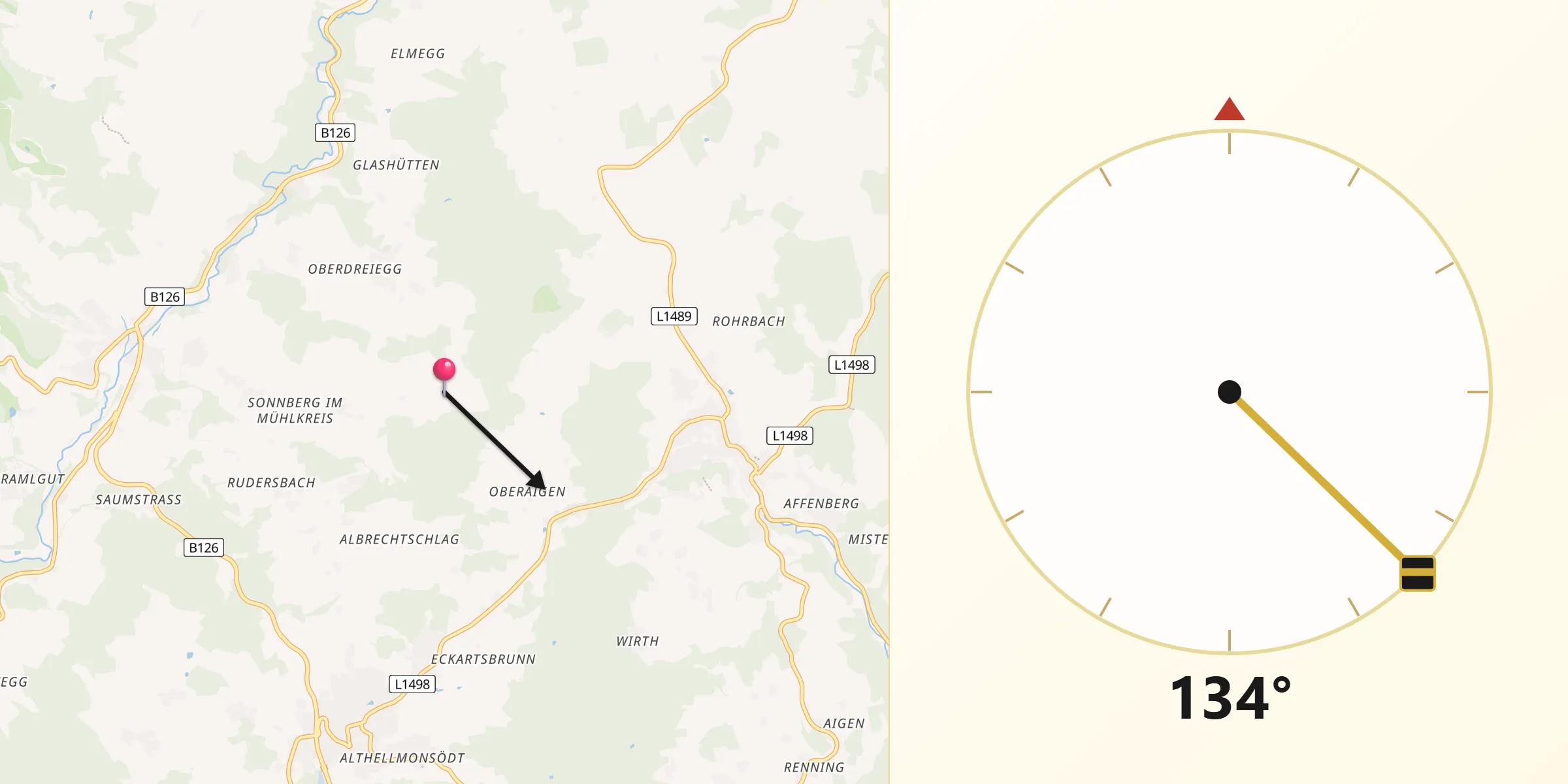 Qibla-Richtung von Sonnberg im Mühlkreis