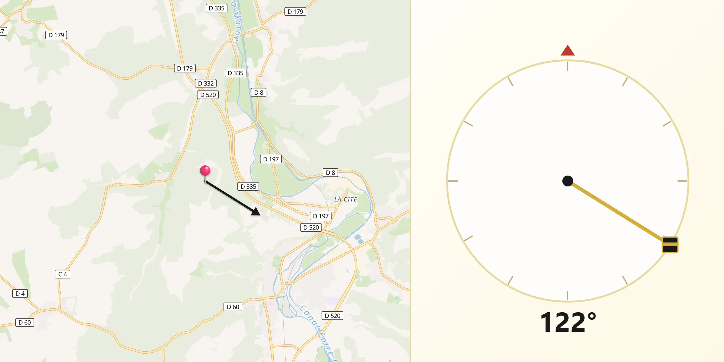 Direction vers la Qibla depuis Vecqueville