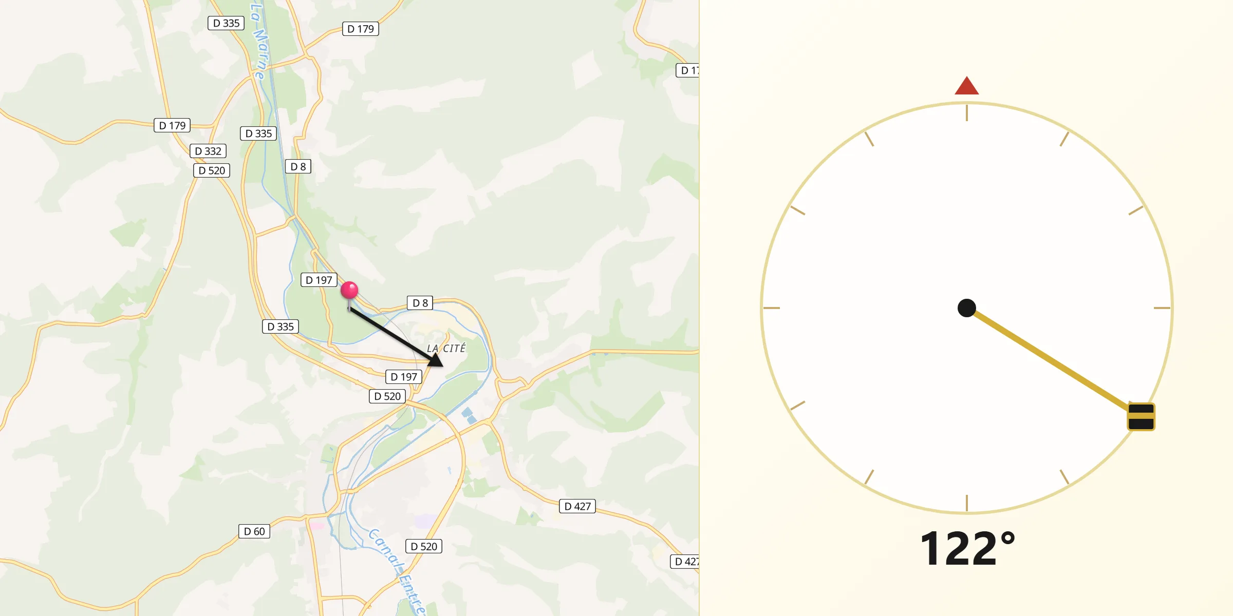 Direction vers la Qibla depuis Thonnance-lès-Joinville