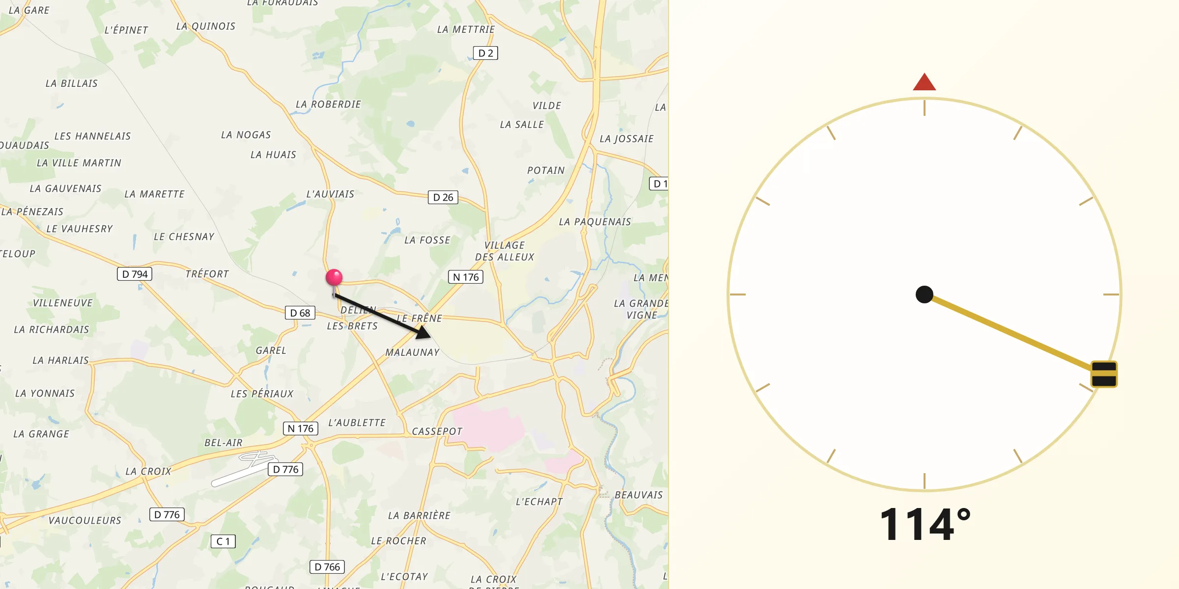 Direction vers la Qibla depuis Quévert