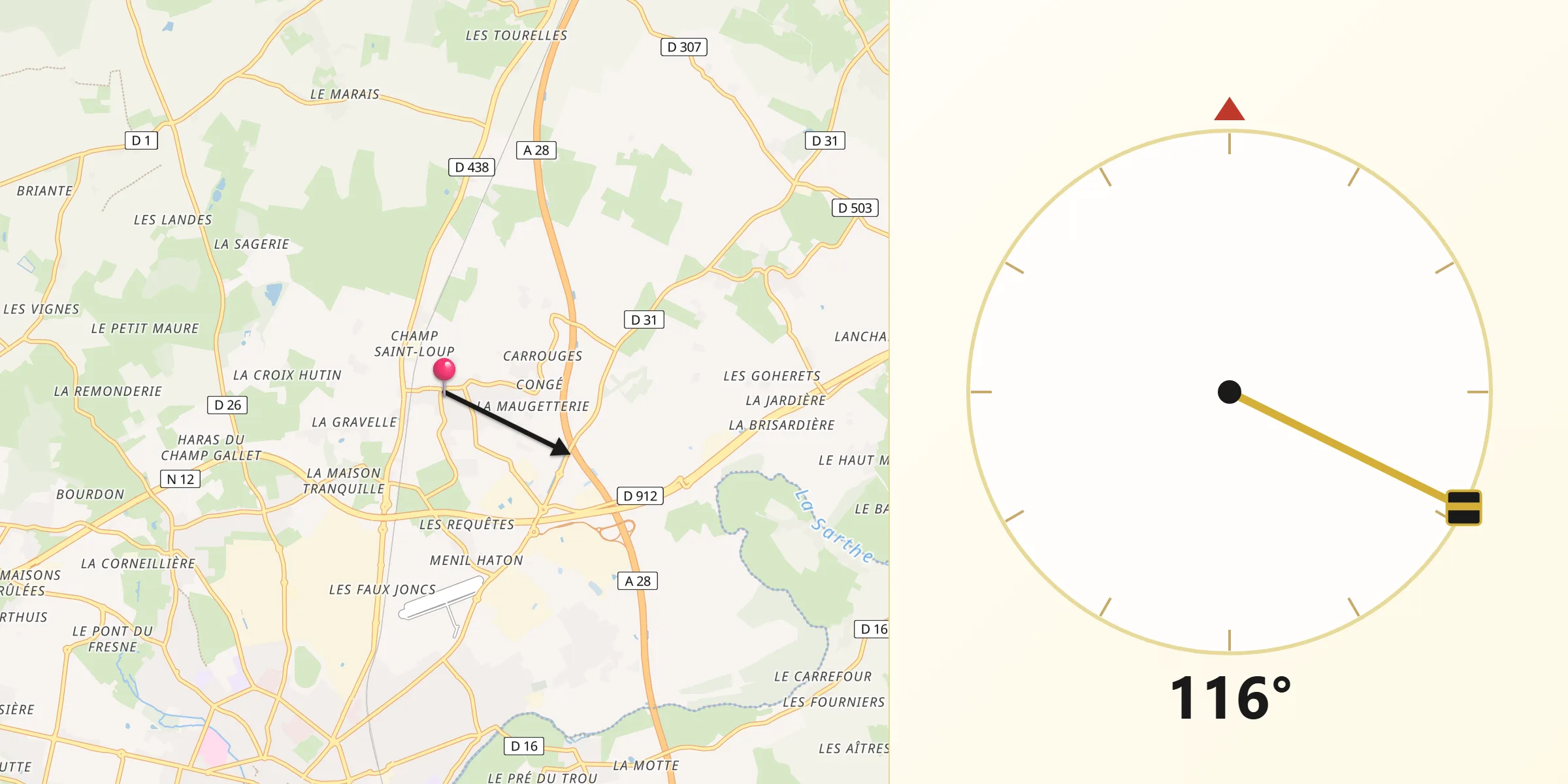 Direction vers la Qibla depuis Valframbert