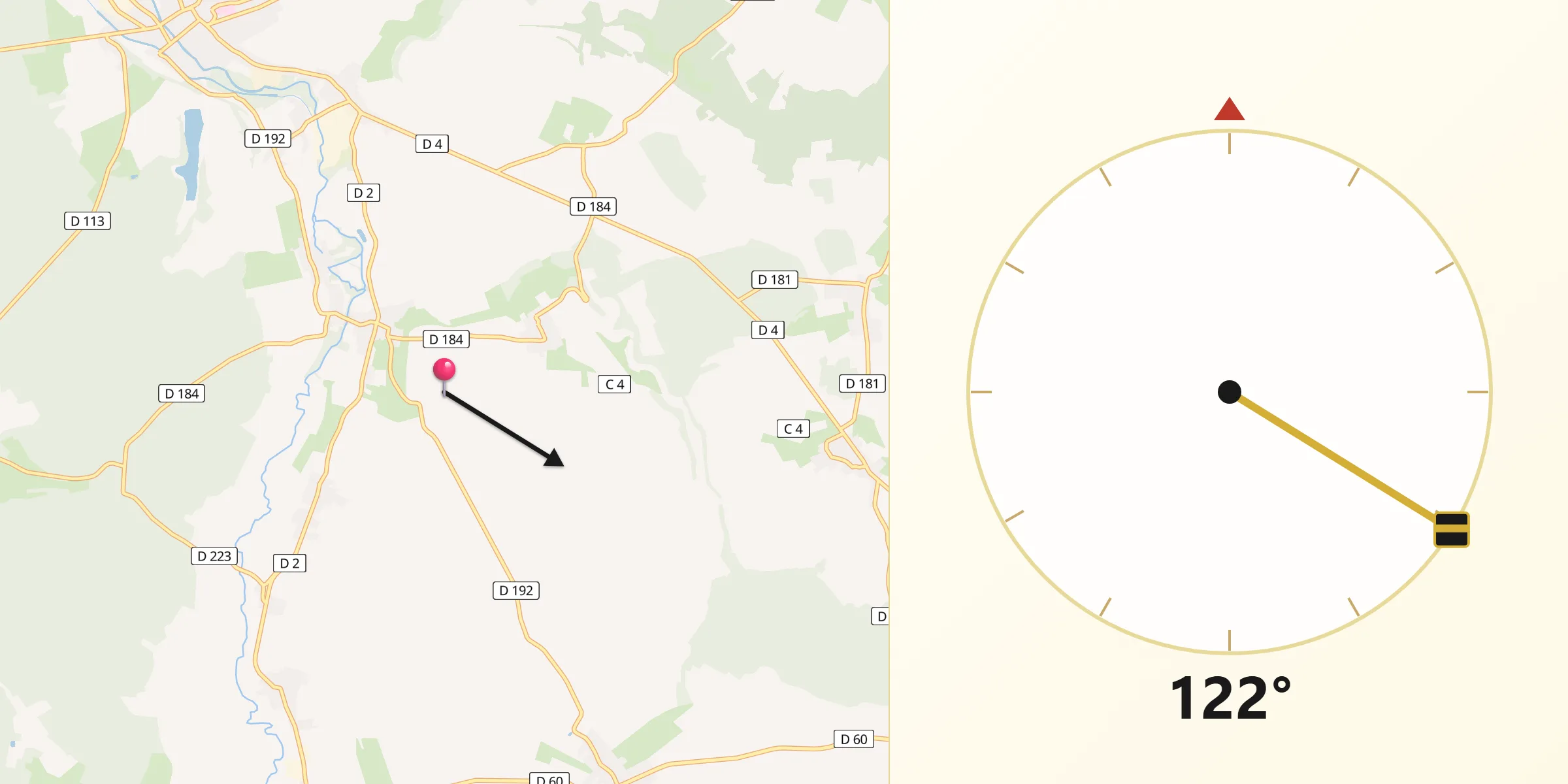 Direction vers la Qibla depuis Domblain