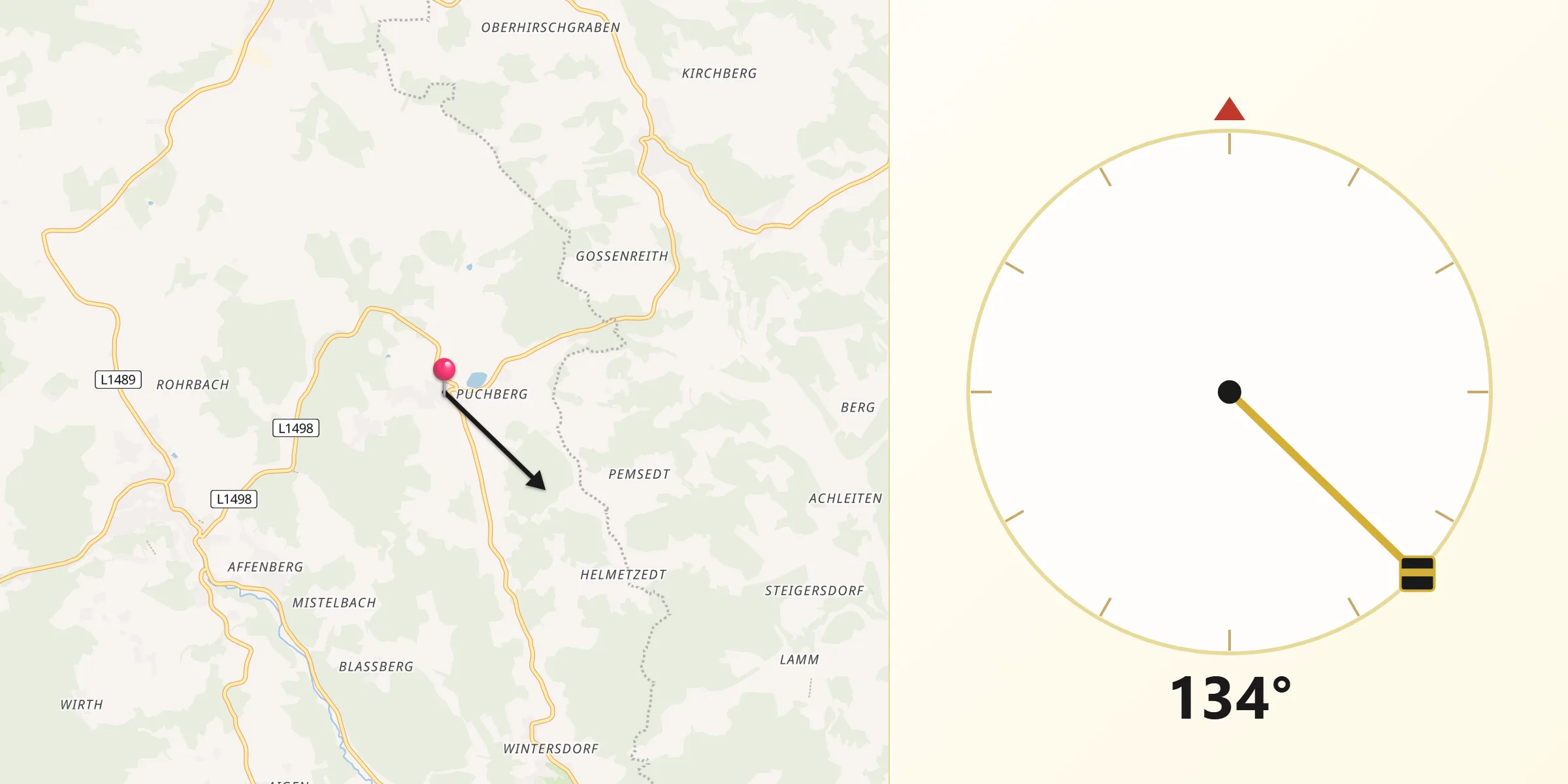 Qibla-Richtung von Ottenschlag im Mühlkreis