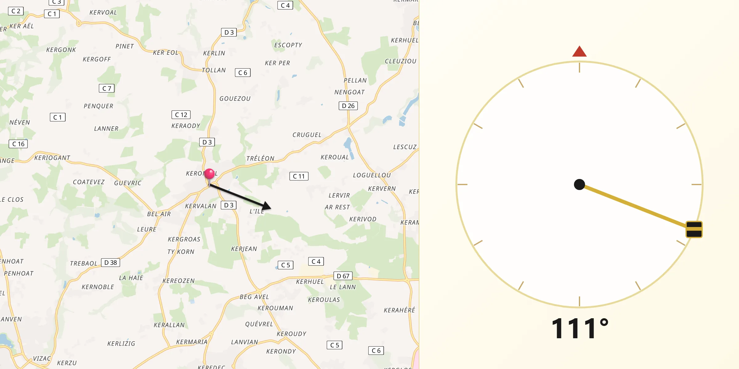 Direction vers la Qibla depuis Milizac