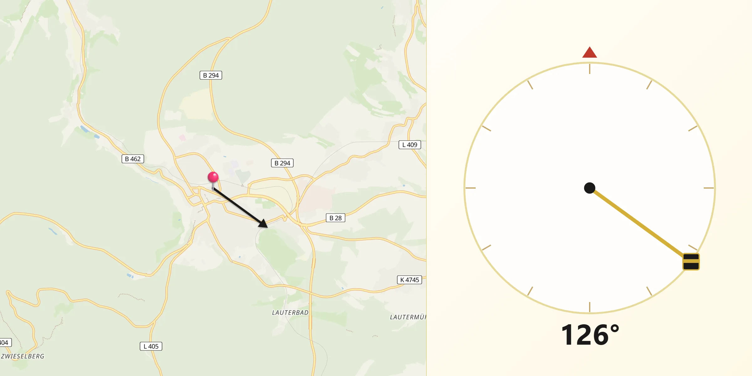 Qibla-Richtung von Freudenstadt