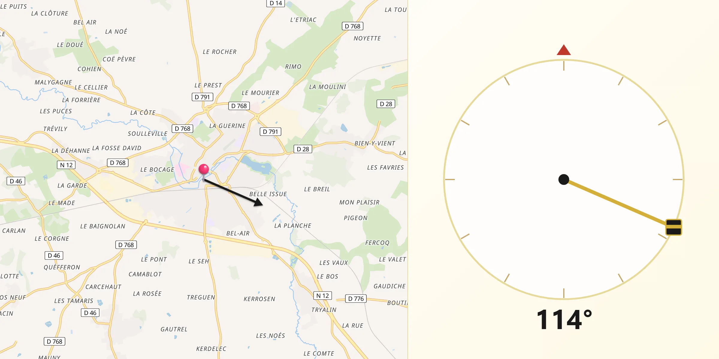 Direction vers la Qibla depuis Lamballe