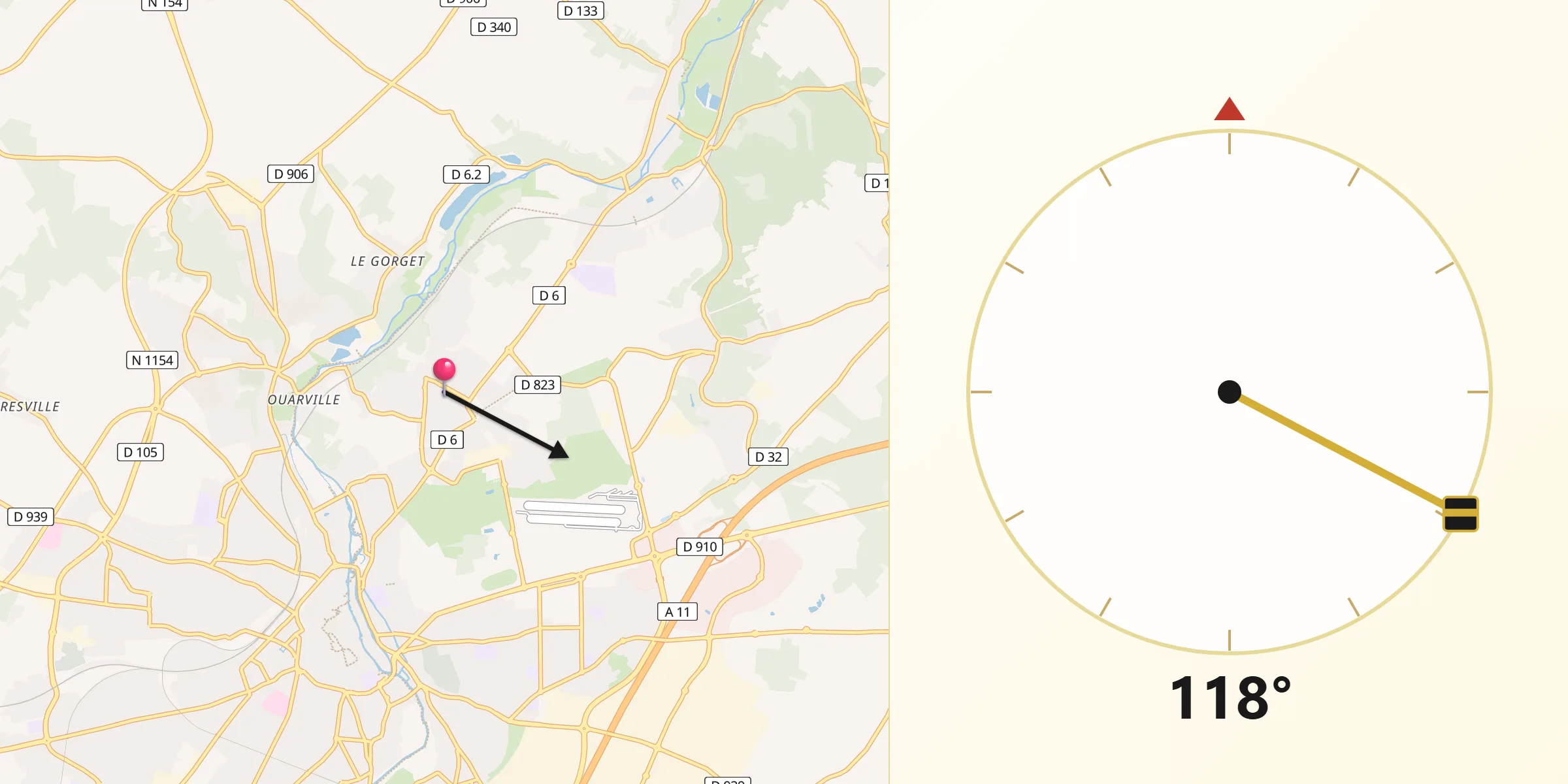 Direction vers la Qibla depuis Champhol