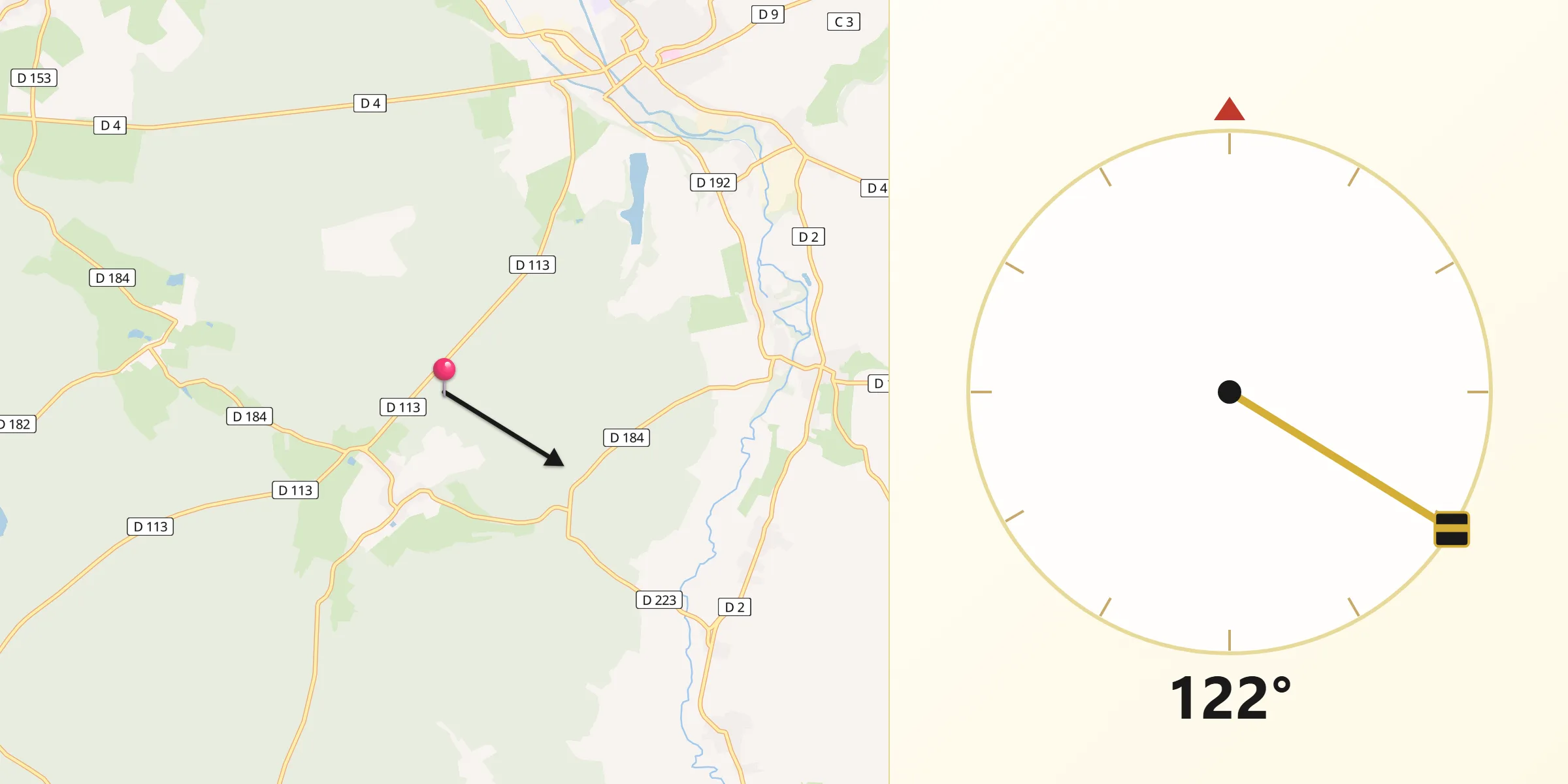 Direction vers la Qibla depuis Vaux-sur-Blaise
