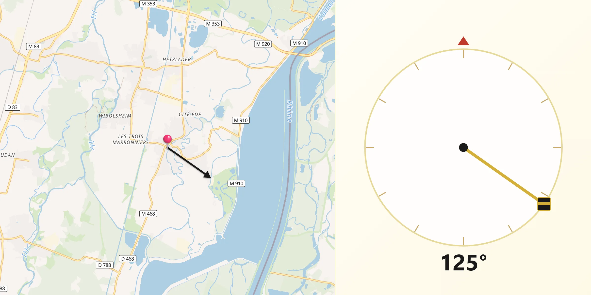 Direction vers la Qibla depuis Plobsheim