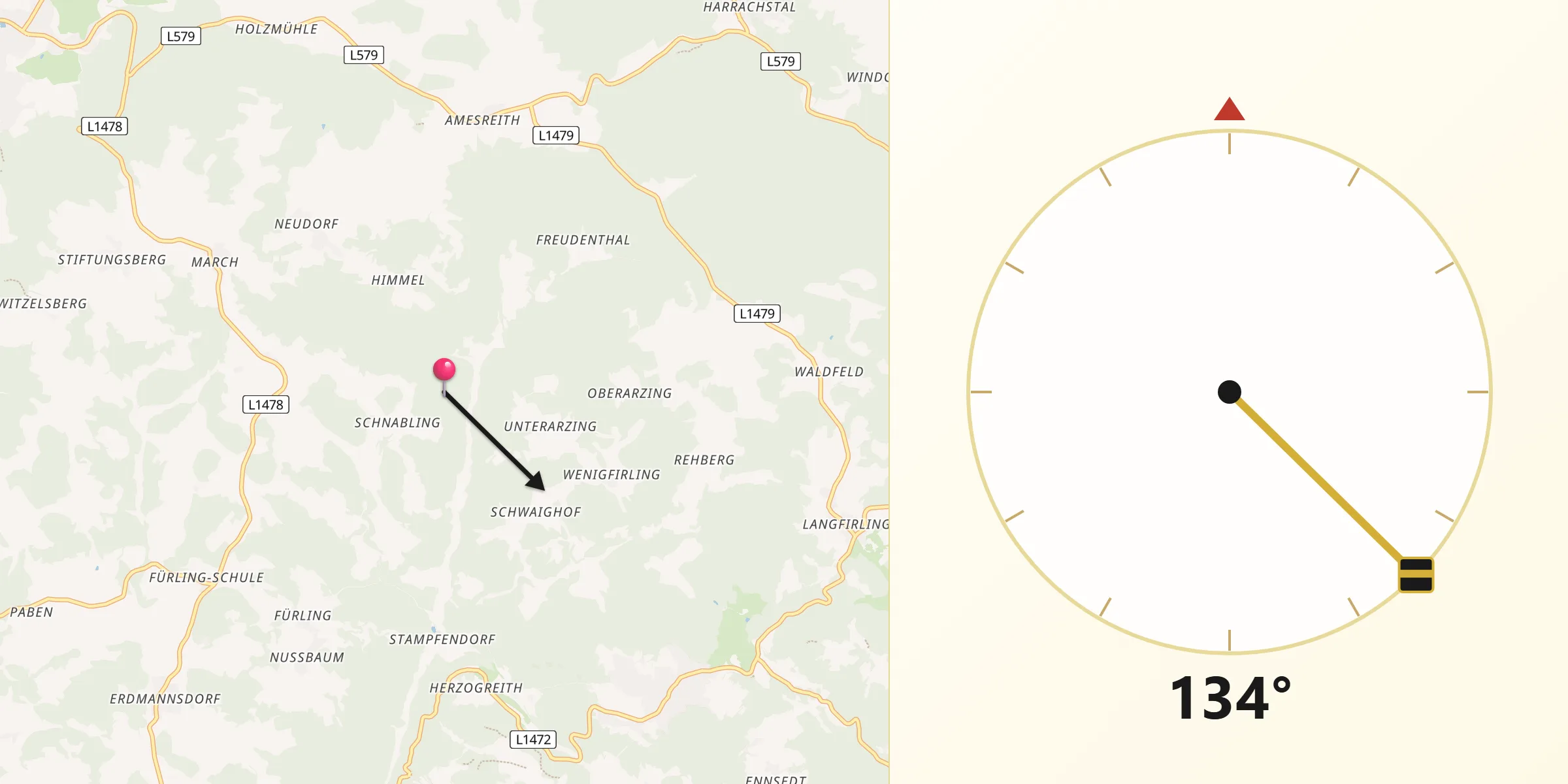 Qibla-Richtung von Politischer Bezirk Freistadt