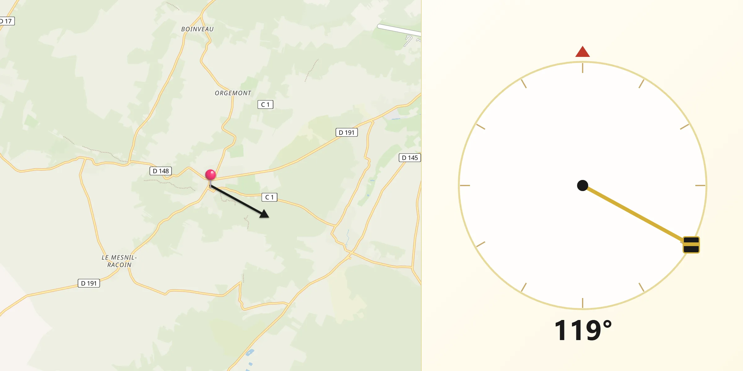 Direction vers la Qibla depuis Boissy-le-Cutté