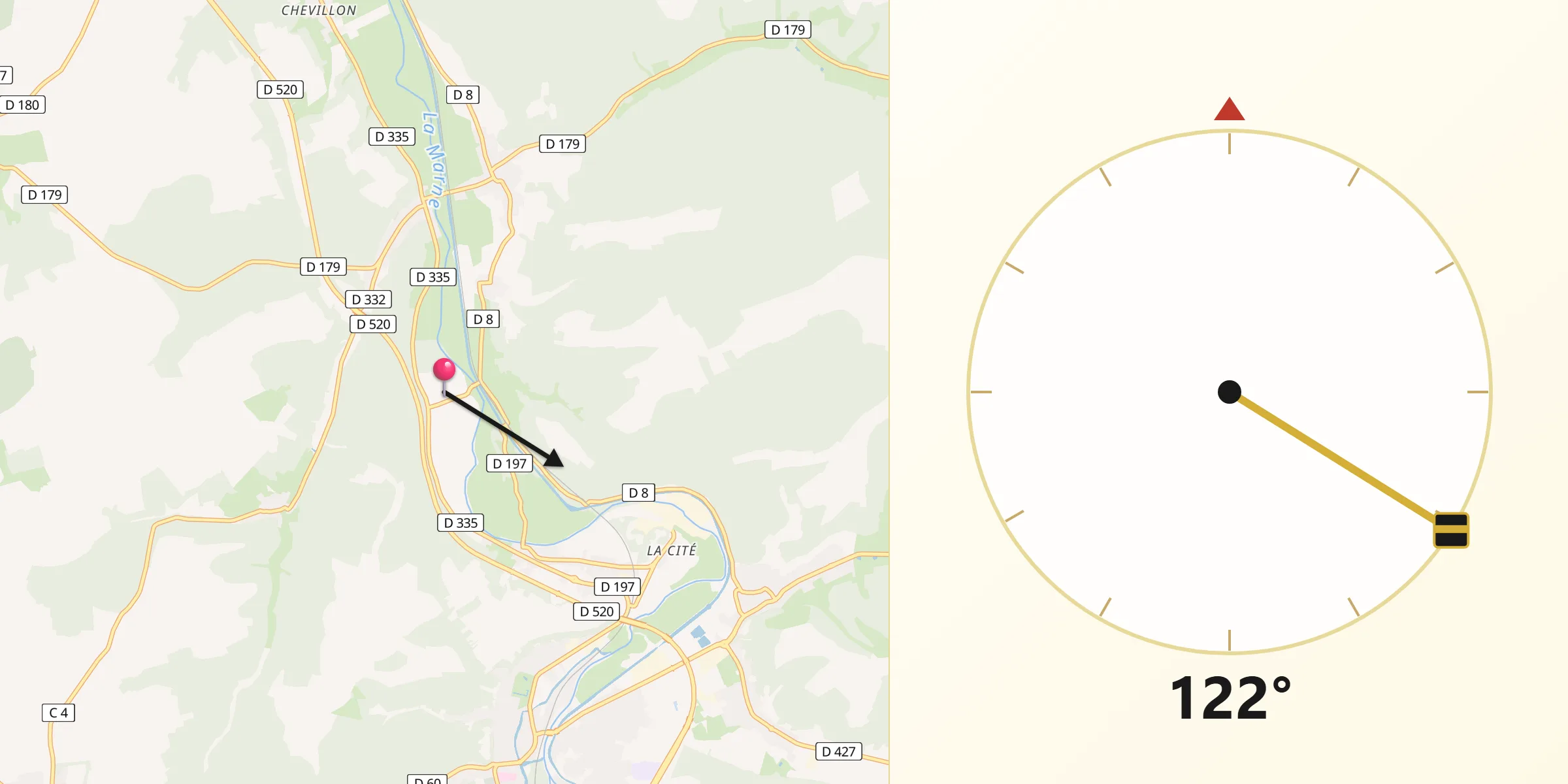 Direction vers la Qibla depuis Autigny-le-Grand