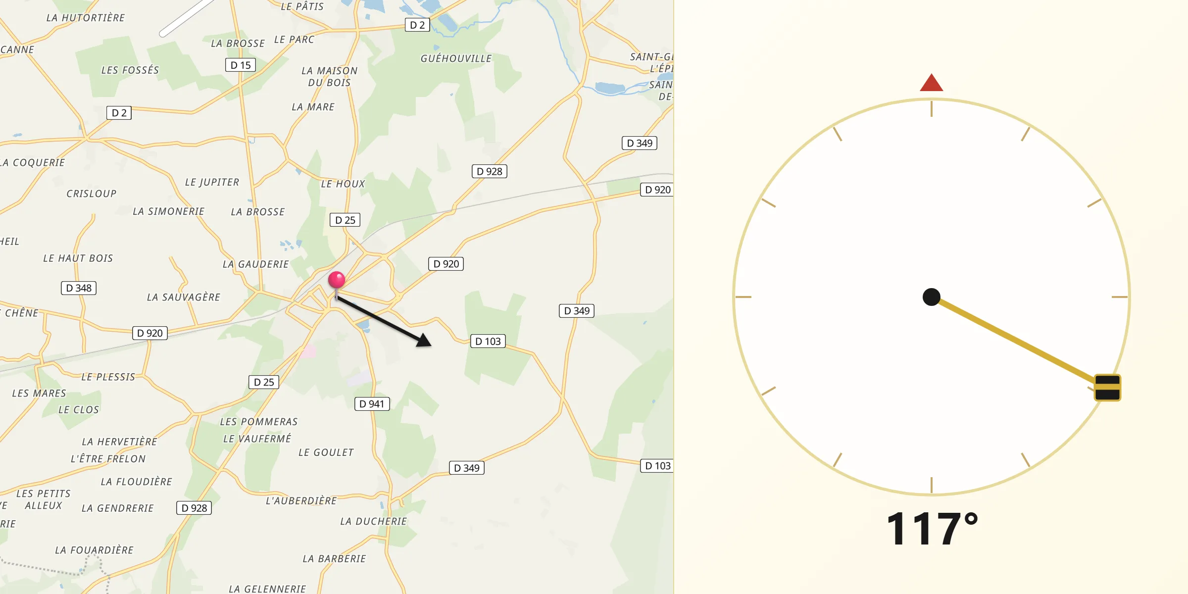 Direction vers la Qibla depuis La Loupe