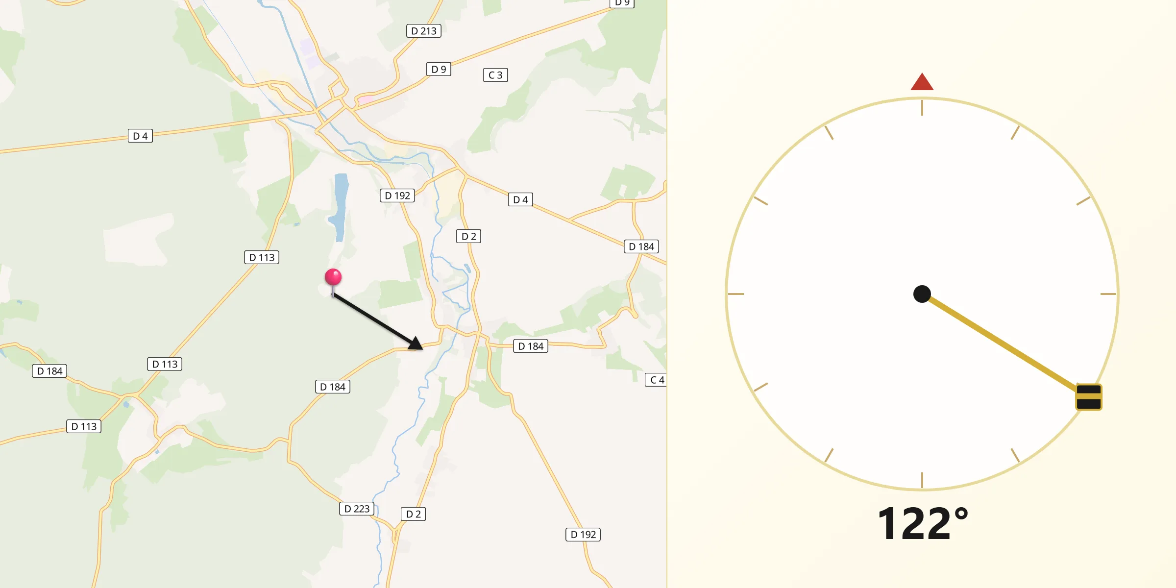 Direction vers la Qibla depuis Montreuil-sur-Blaise