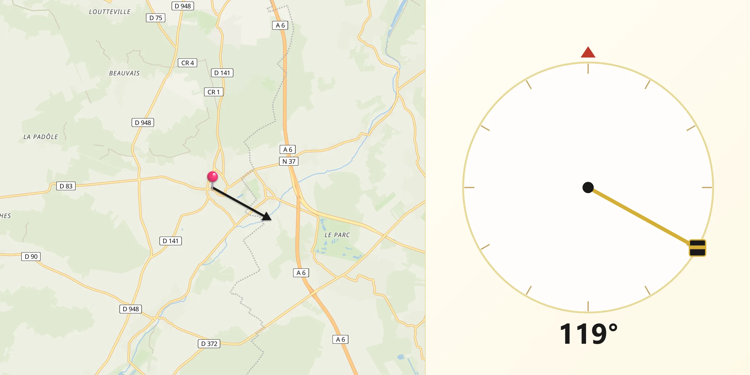 Direction vers la Qibla depuis Soisy-sur-École