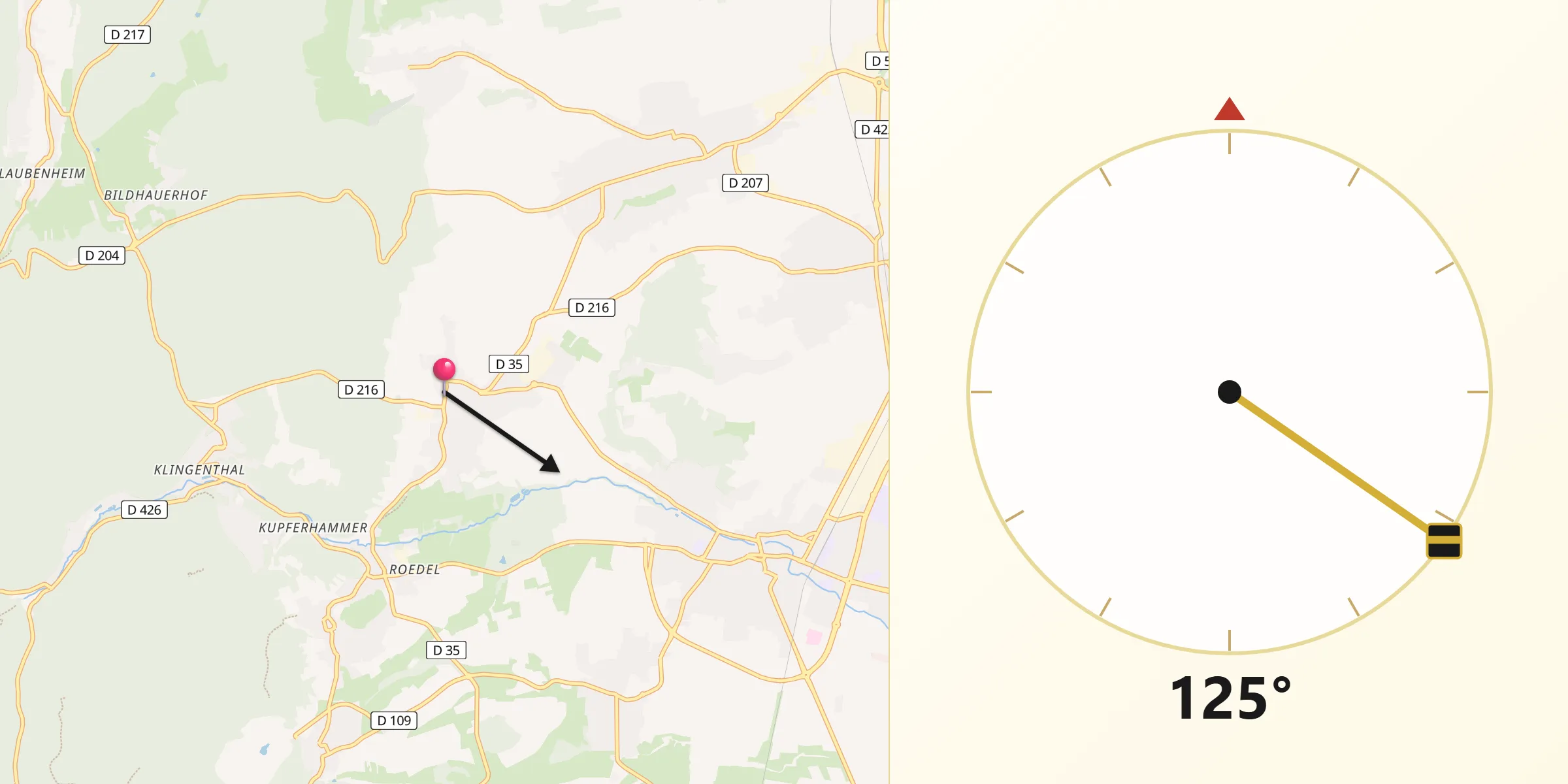 Direction vers la Qibla depuis Bœrsch