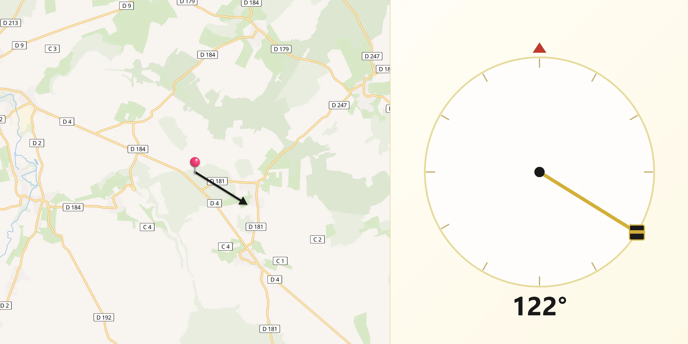 Direction vers la Qibla depuis Fays