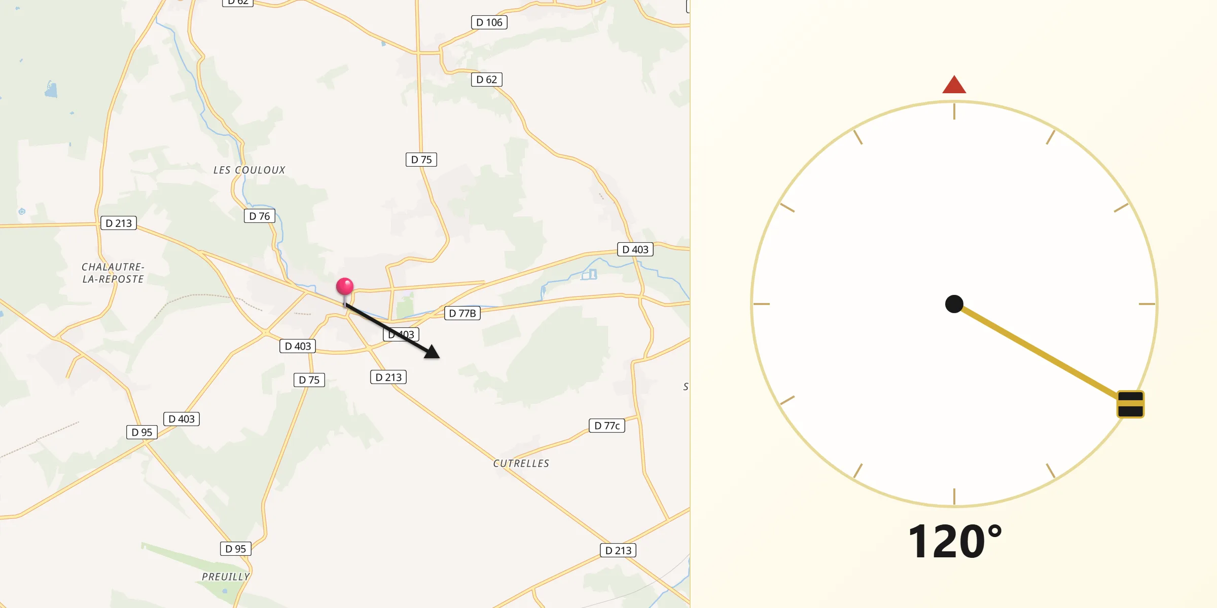 Direction vers la Qibla depuis Donnemarie-Dontilly