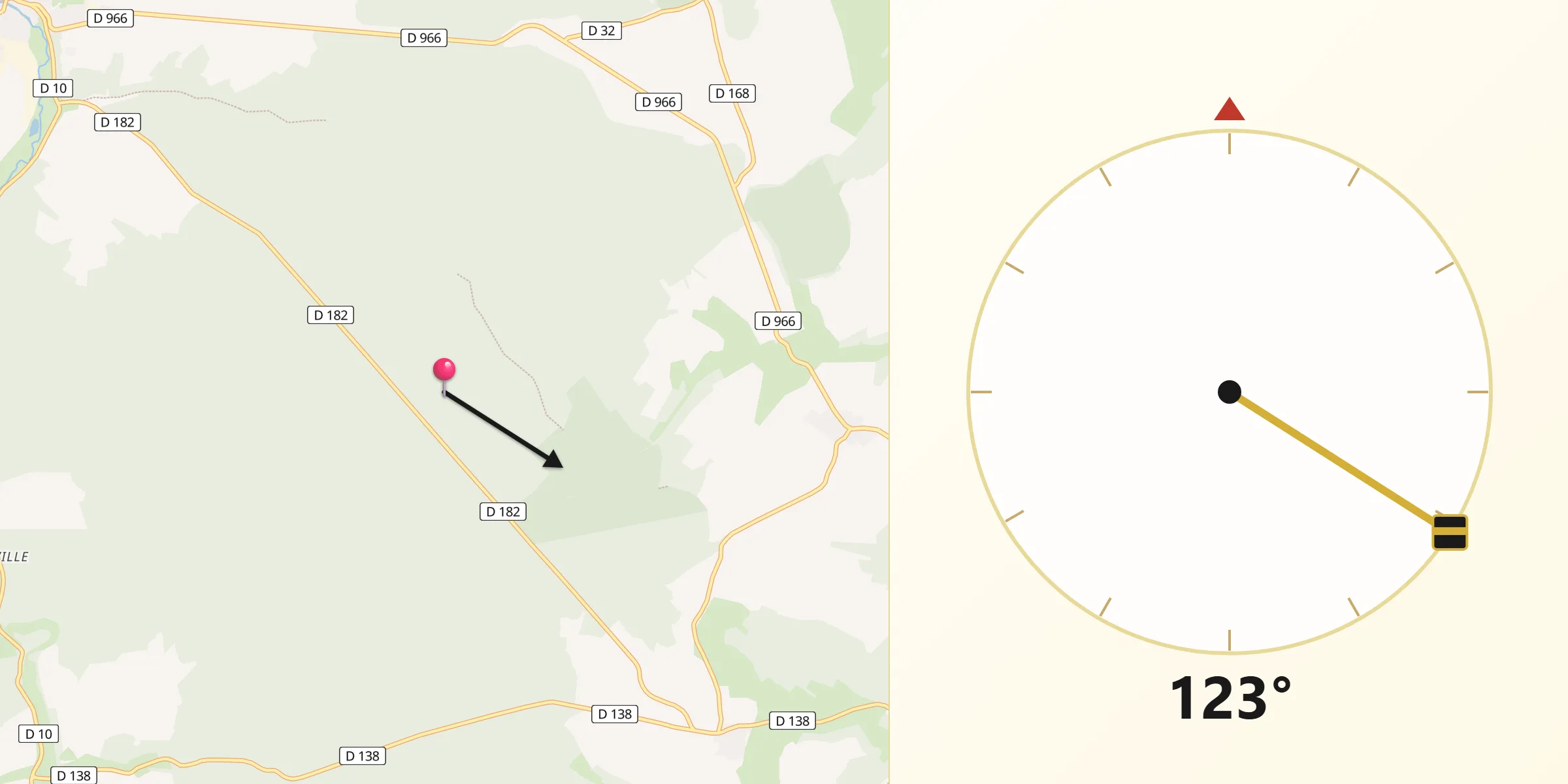Direction vers la Qibla depuis Vouthon-Haut